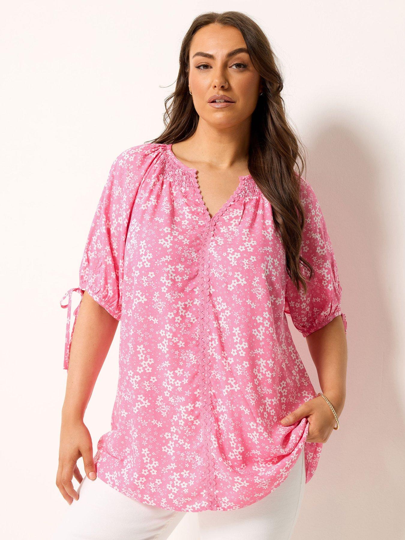 Yours Curve Floral Ric Rac Blouse - Pink