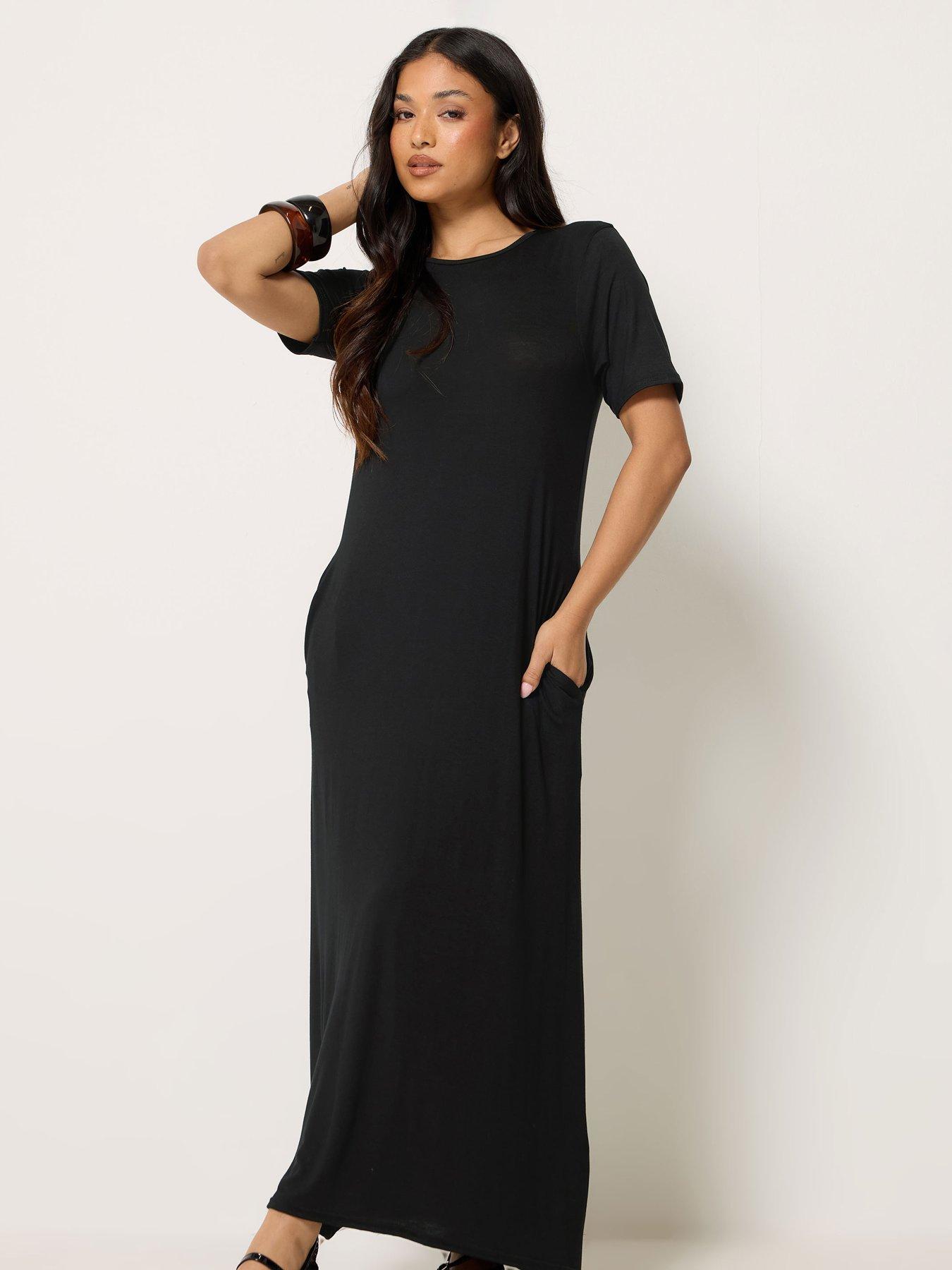 PixieGirl Petite Short Sleeve T-Shirt Maxi Dress - Black