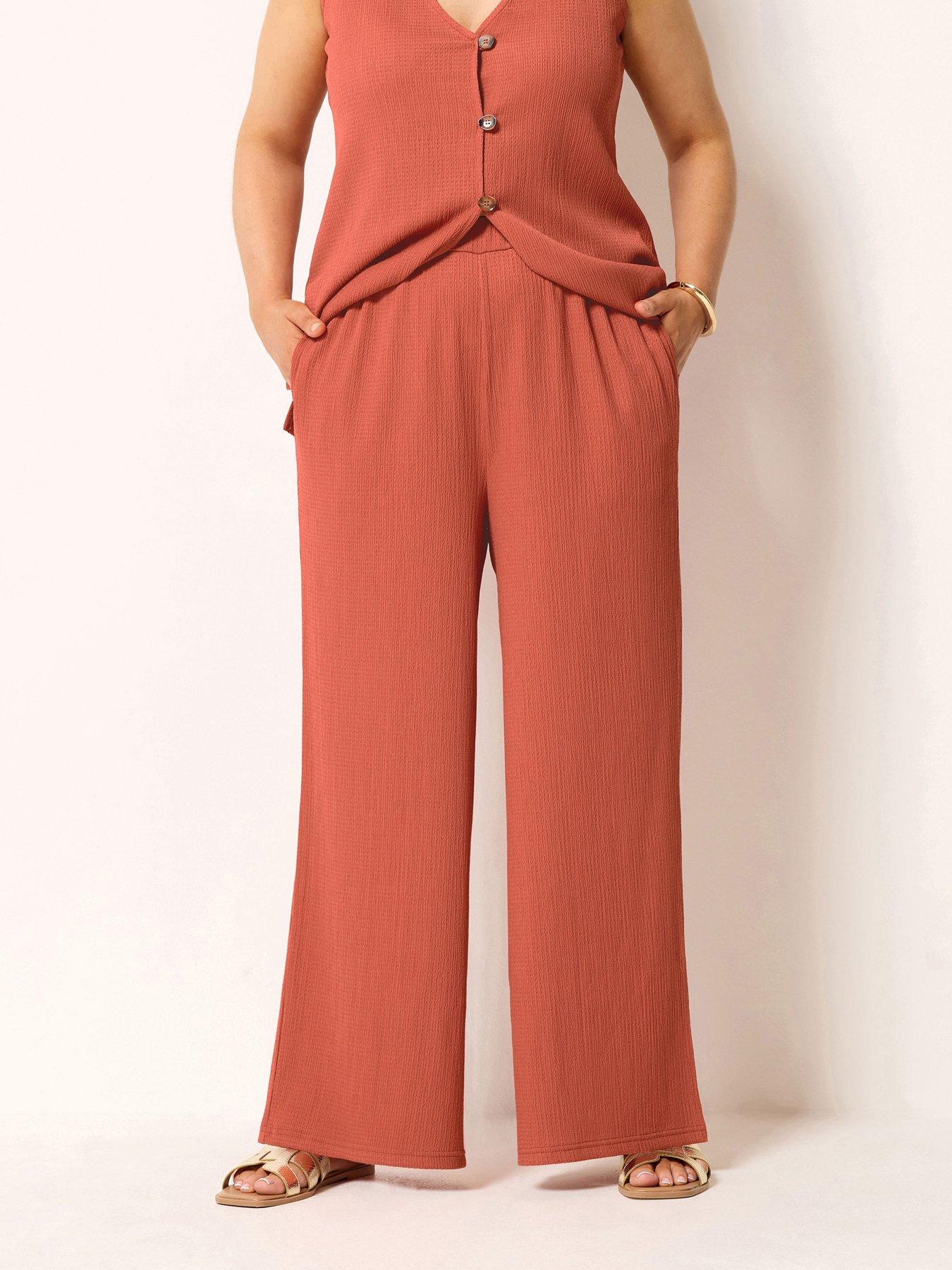 Yours Curve Textured Wide Leg Co Ord Trousers Regular - Orange