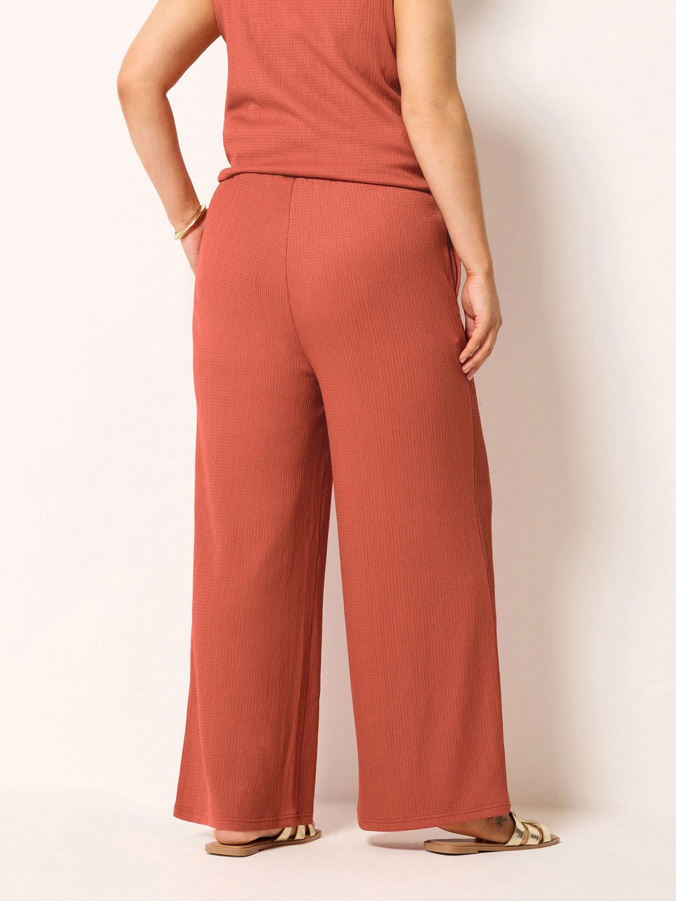 Image 2 of 4 of Yours Curve Textured Wide Leg Co Ord Trousers Regular - Orange