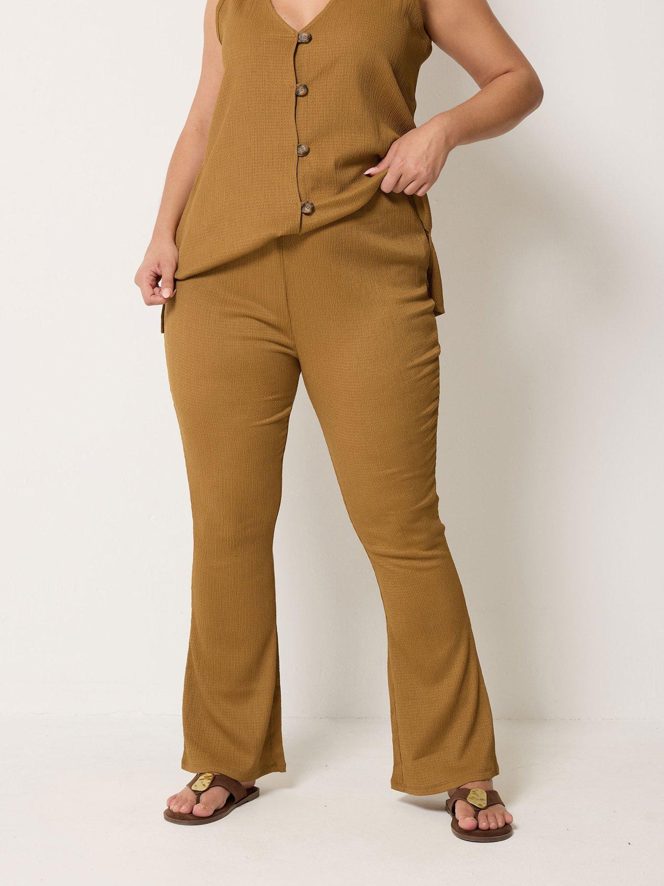 Yours Curve Textured Flare Co-Ord Trousers Regular - Brown