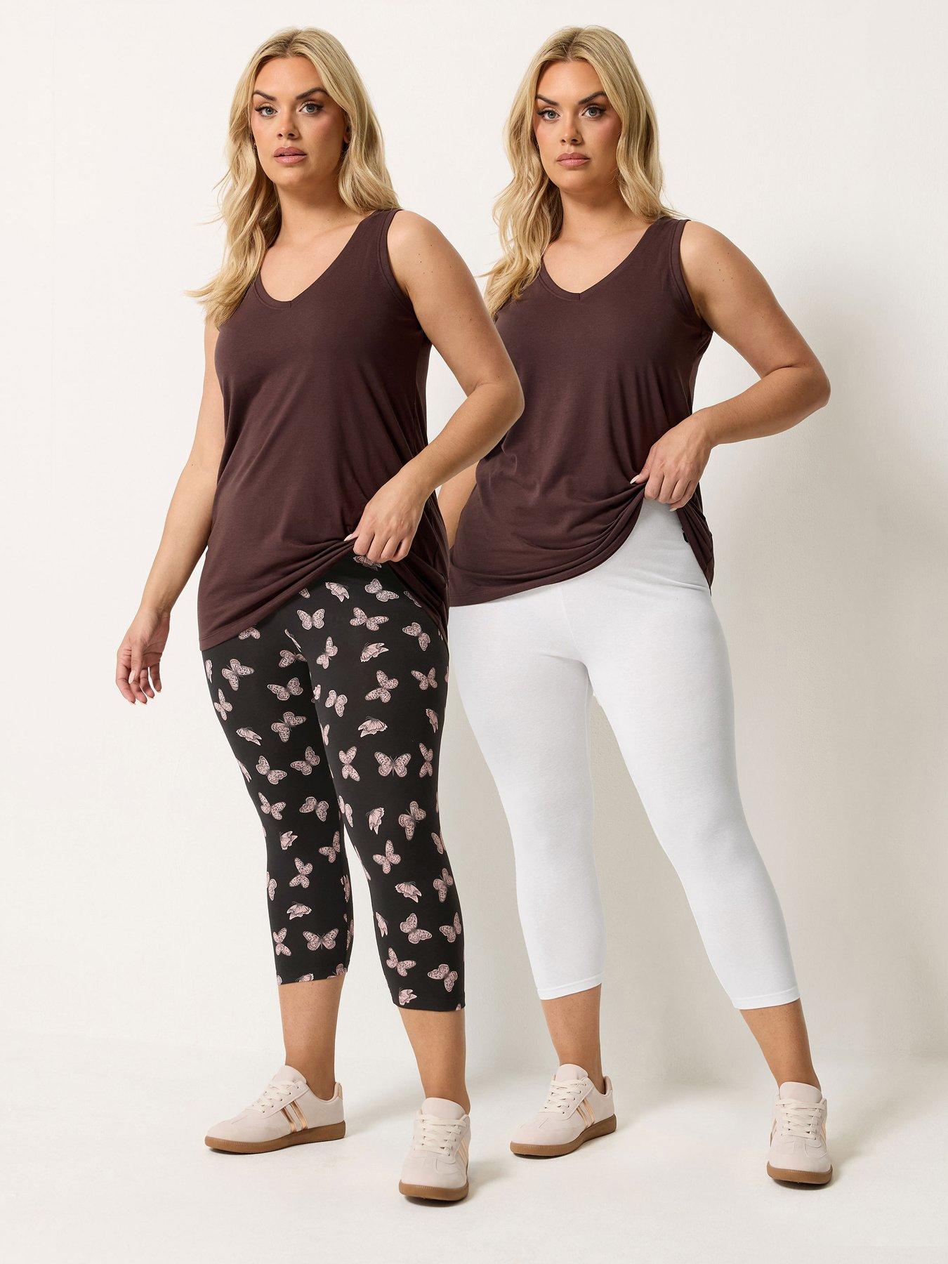 Yours Curve 2-Pack Printed Crop Leggings - White