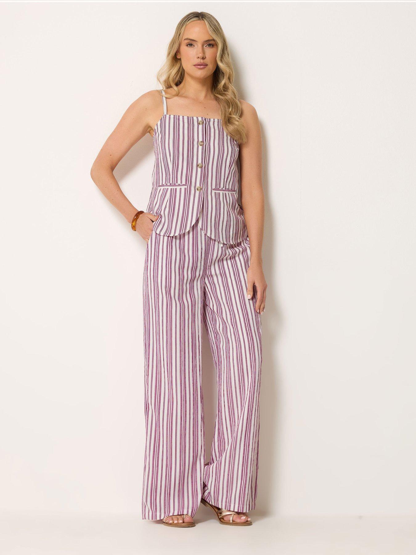 Long Tall Sally Stripe Trouser  &  Top Set 34" - Red