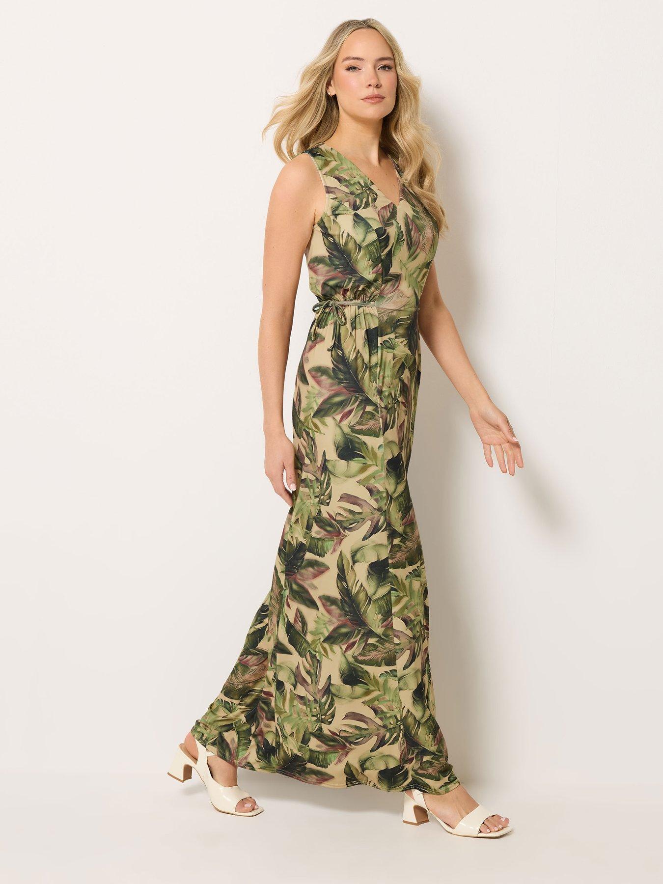 Image 3 of 4 of Long Tall Sally Tropical Print Tie Detail Maxi Dress - Green