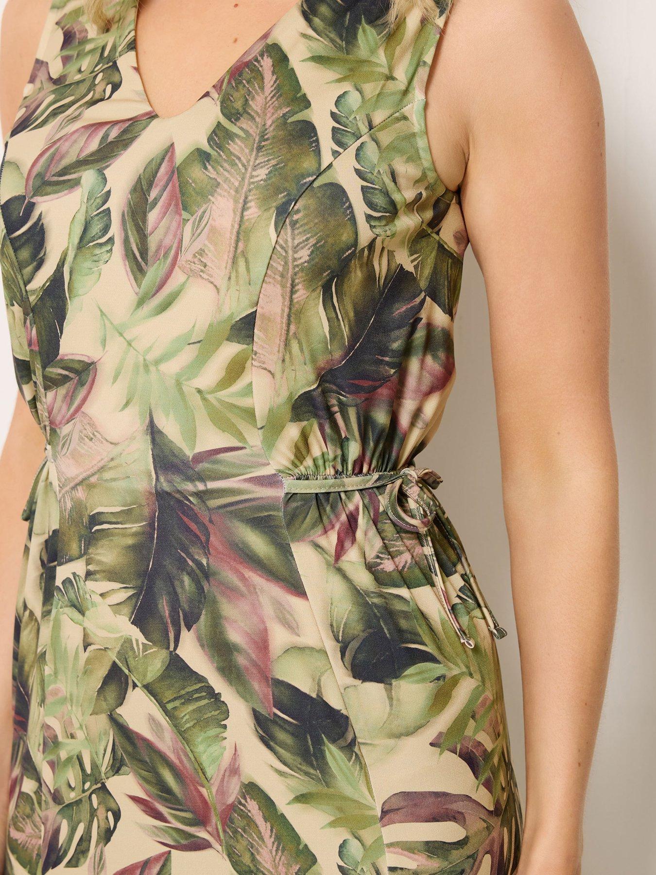 Image 4 of 4 of Long Tall Sally Tropical Print Tie Detail Maxi Dress - Green