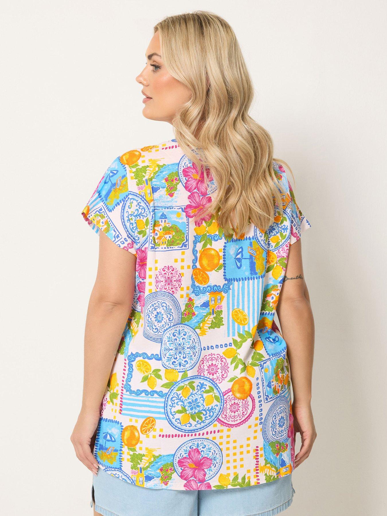 Image 2 of 4 of Yours Curve Printed Ric Rac Insert T-Shirt - White