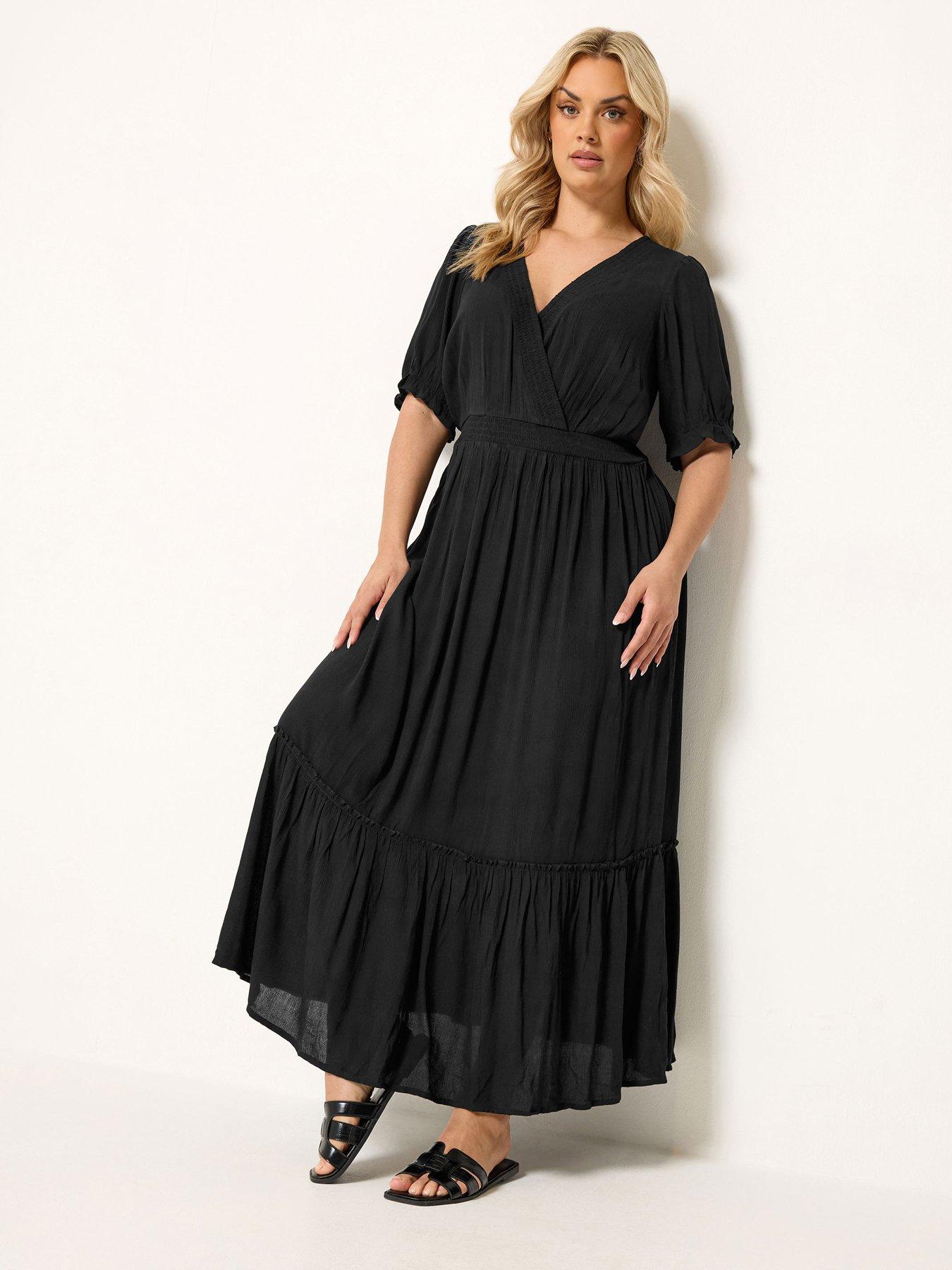 Yours Curve Shirred Neck Maxi Dress - Black