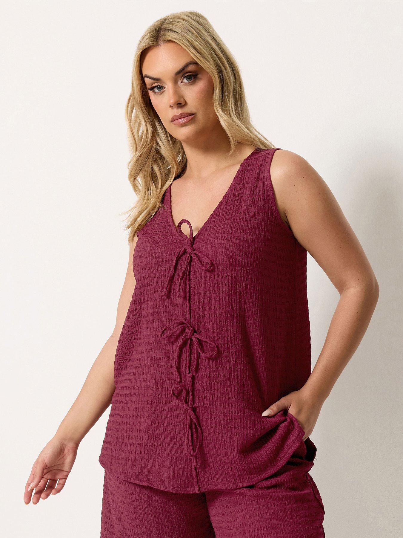 Yours Curve Textured Waistcoat Bow Detail Co-Ord - Red