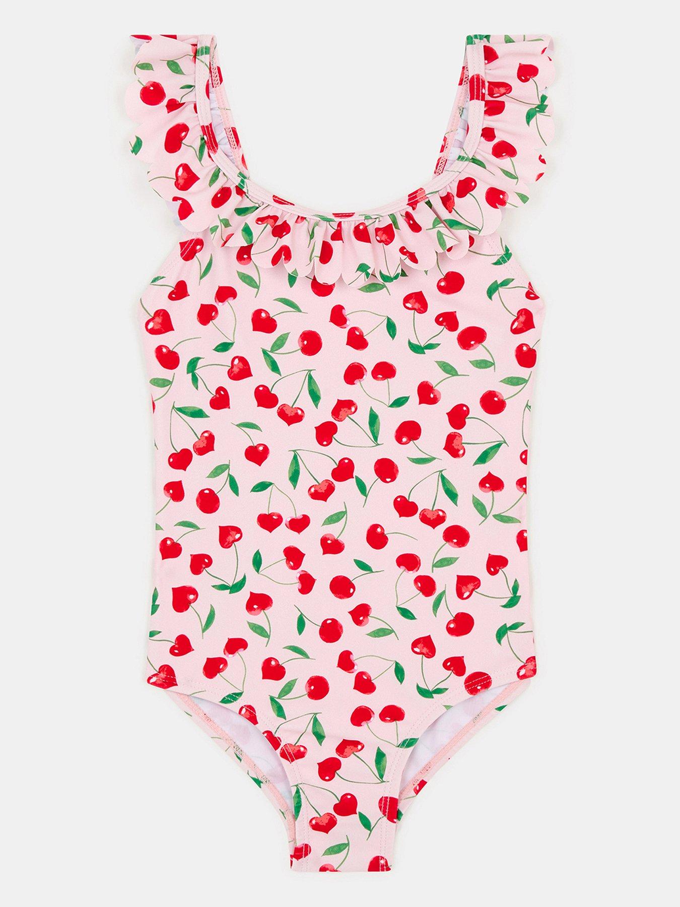 Image 2 of 4 of Accessorize Girls Cherry Frill Swimsuit - Pink