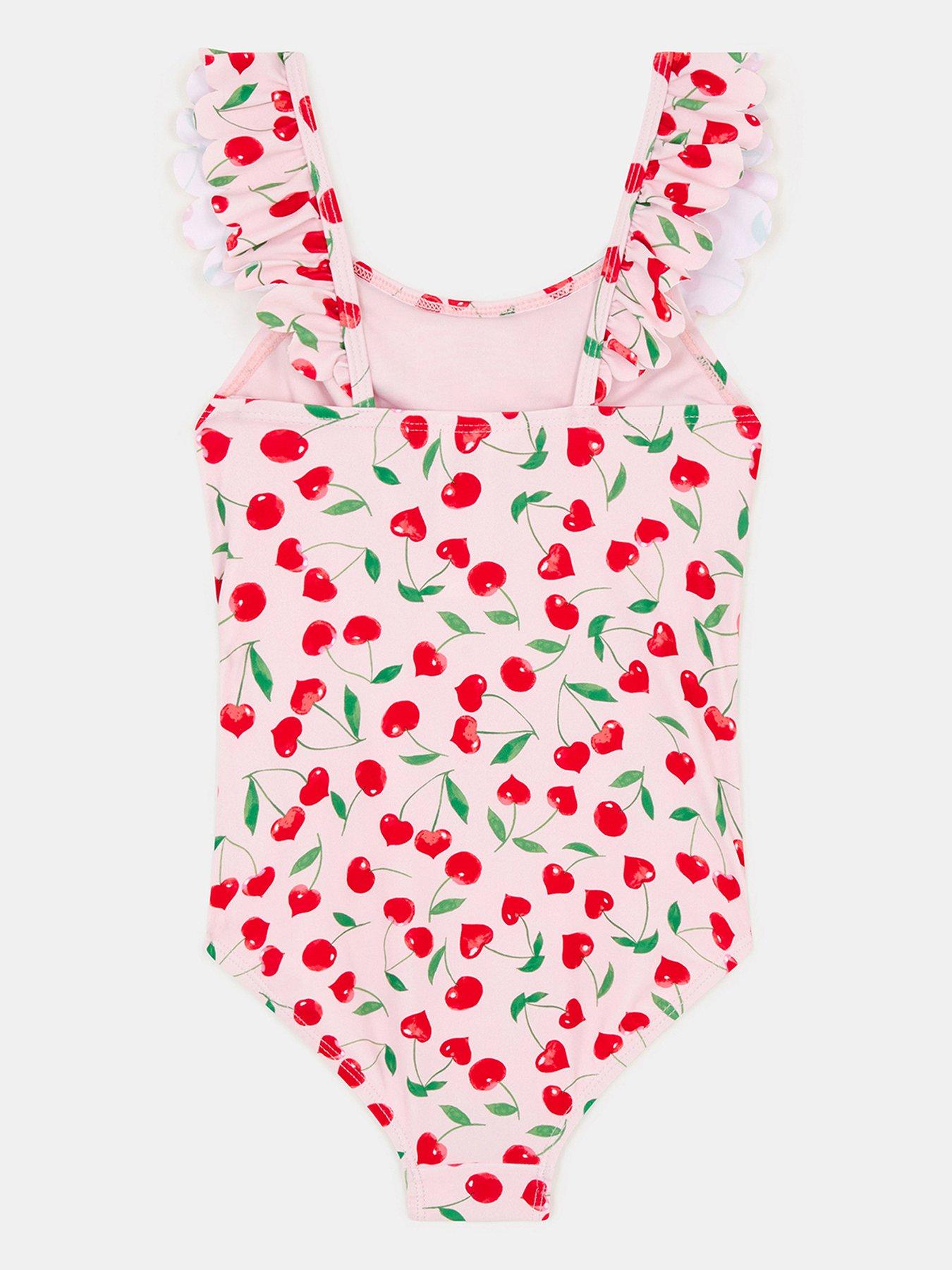 Image 3 of 4 of Accessorize Girls Cherry Frill Swimsuit - Pink