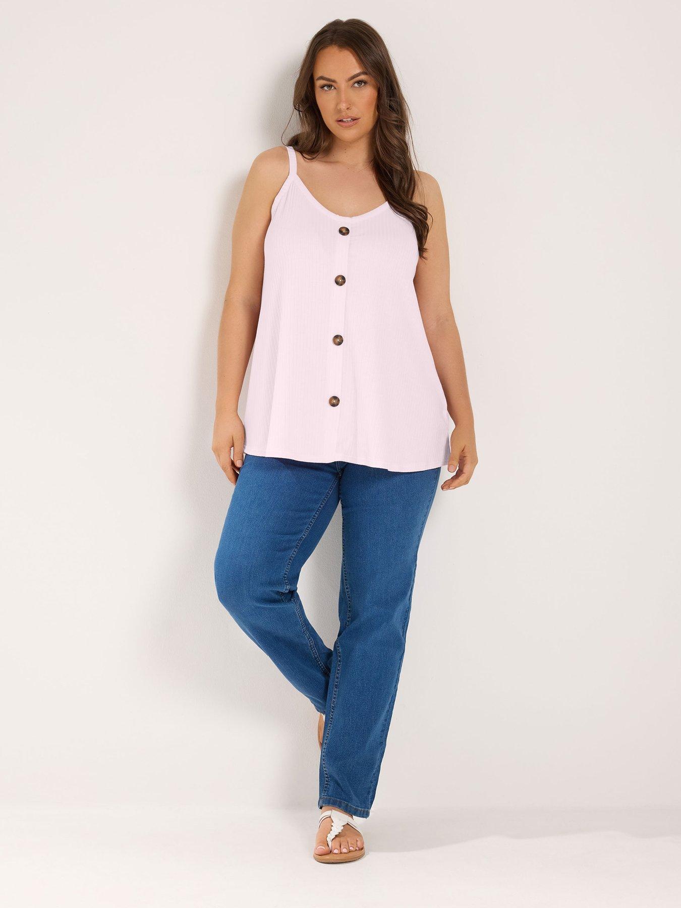 Image 3 of 4 of Yours Curve Button Rib Swing Cami - Pink