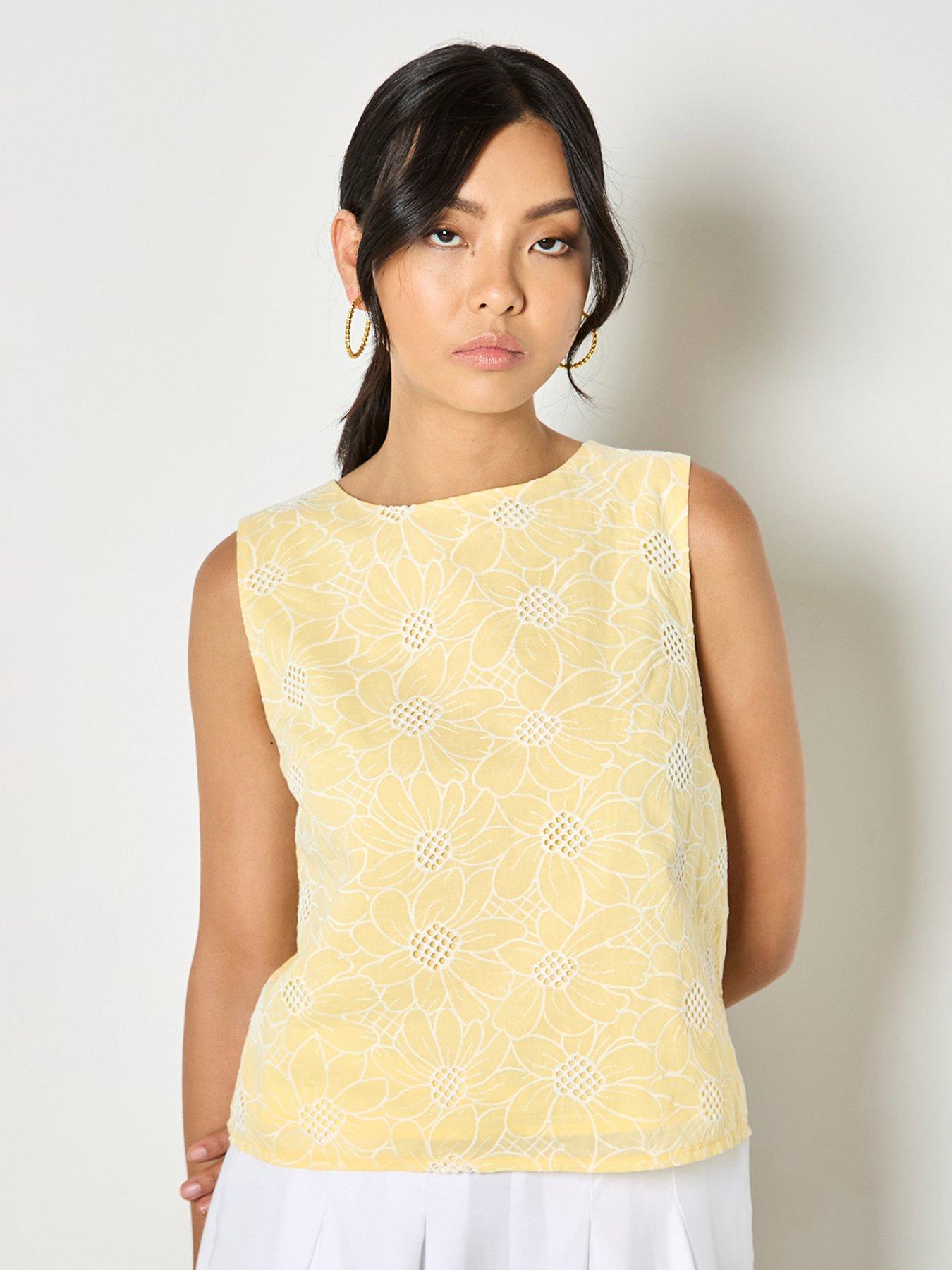 Image 1 of 4 of Apricot Sunflower Embroidered Shell Top - Yellow