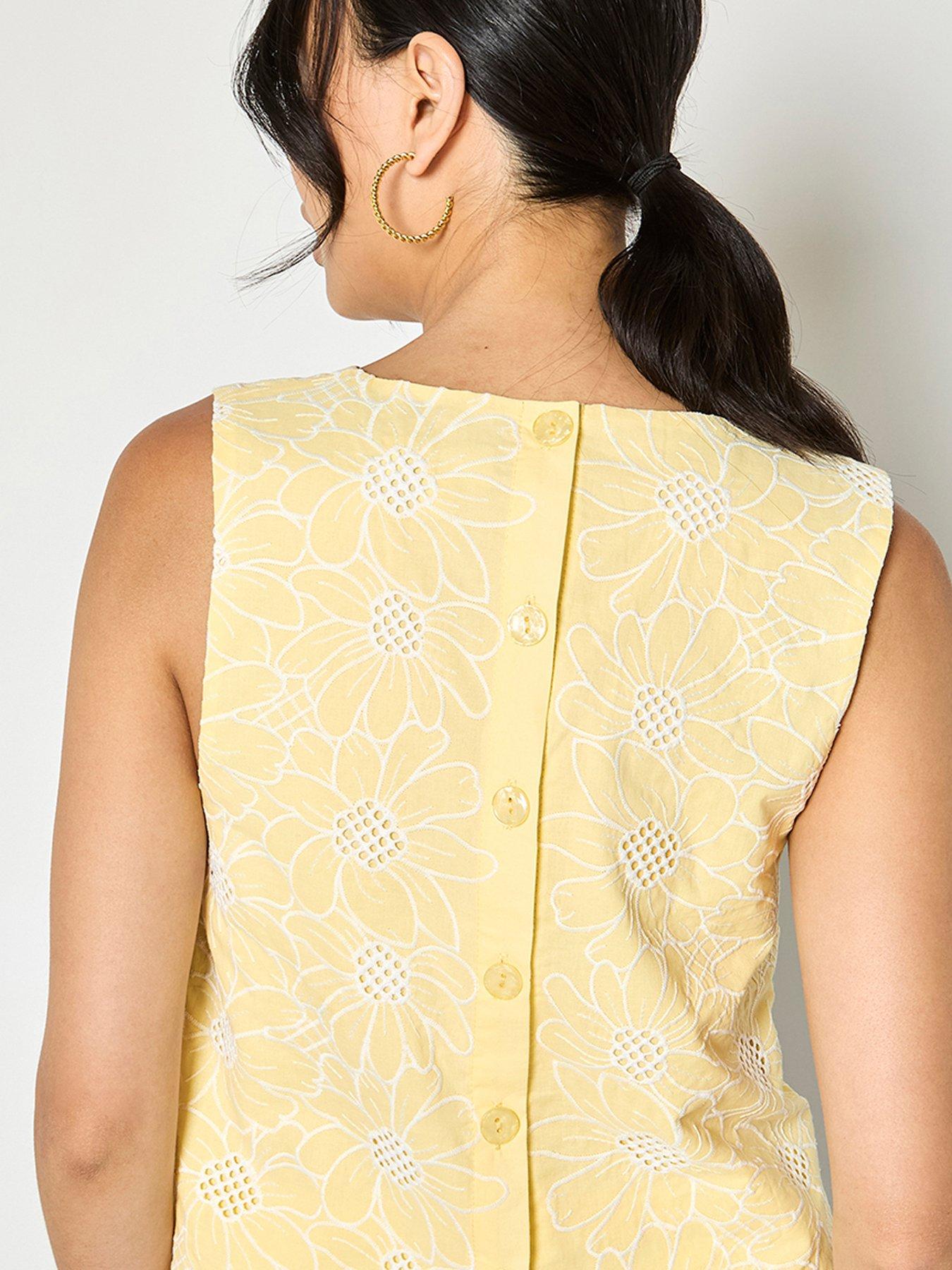 Image 2 of 4 of Apricot Sunflower Embroidered Shell Top - Yellow
