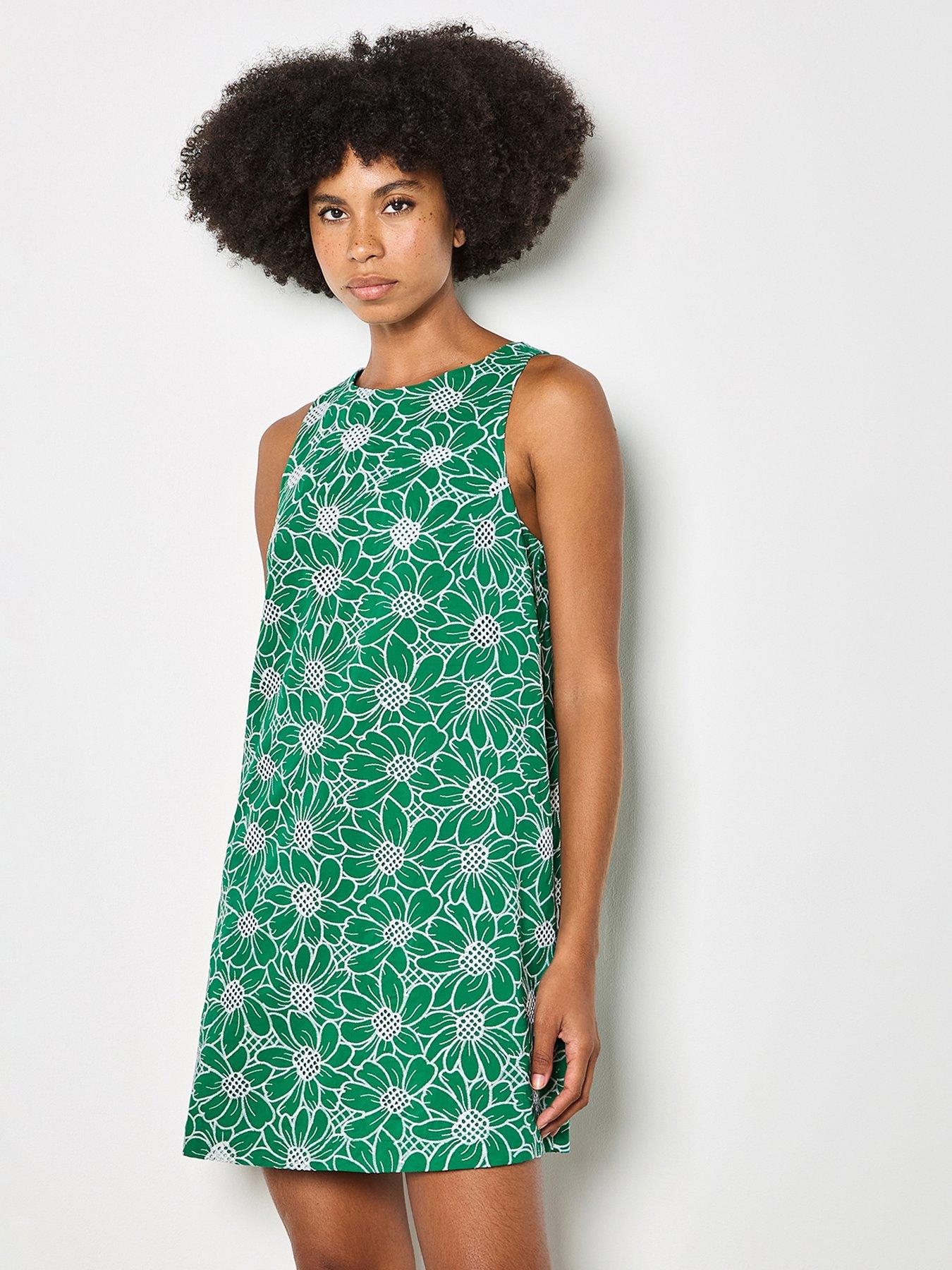 Image 1 of 4 of Apricot Sunflower Embroidered Dress - Green