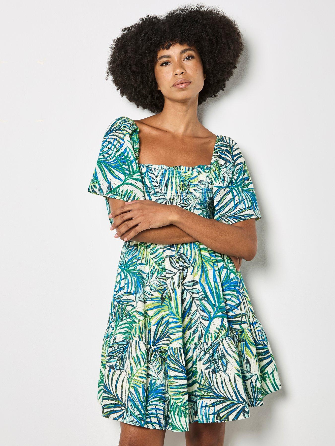 Apricot Printed Leaf Broderie Anglaise Dress - White