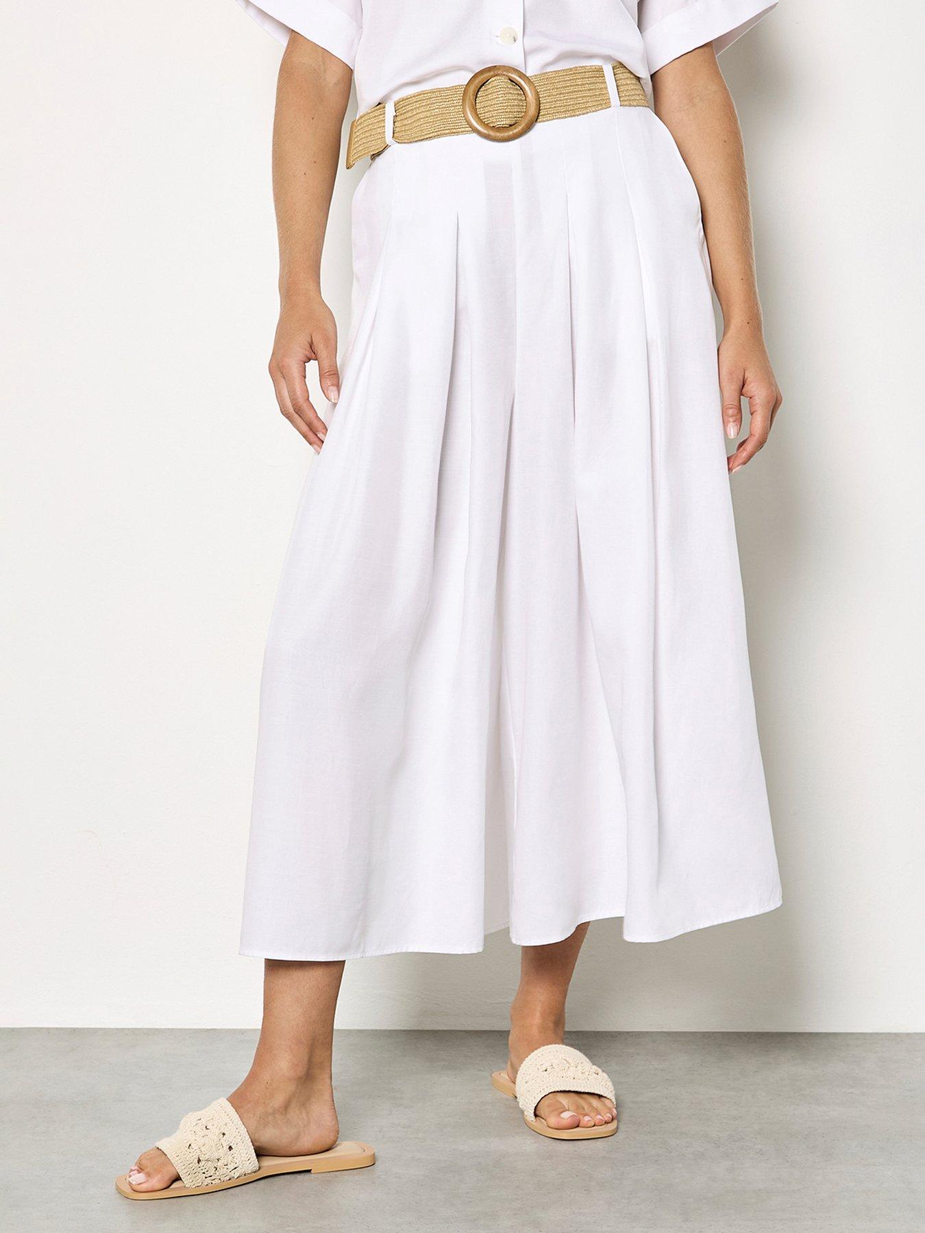 Apricot Tencel Linen Mix Wide Leg Pleated Trouser - White