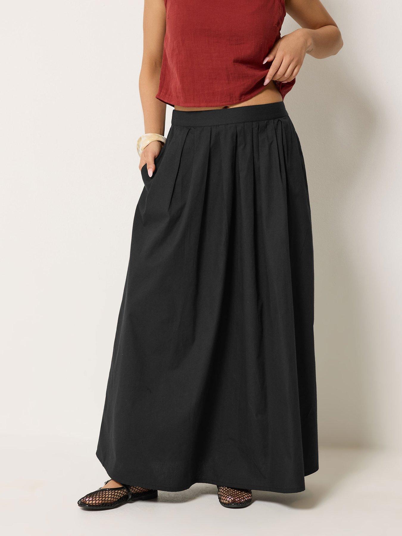 PixieGirl Petite Poplin Full Maxi Skirt - Black