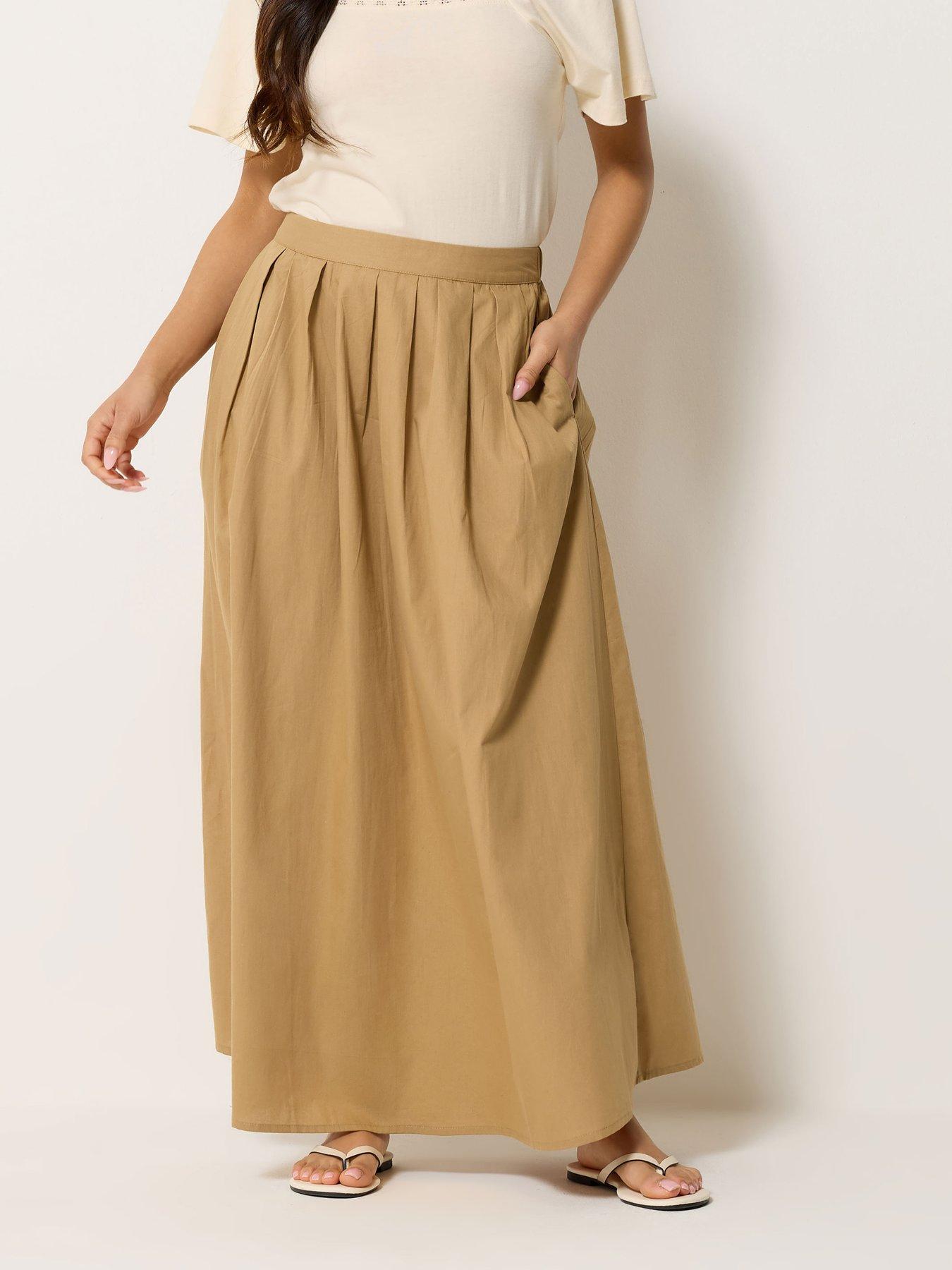 PixieGirl Petite Poplin Full Maxi Skirt - Brown