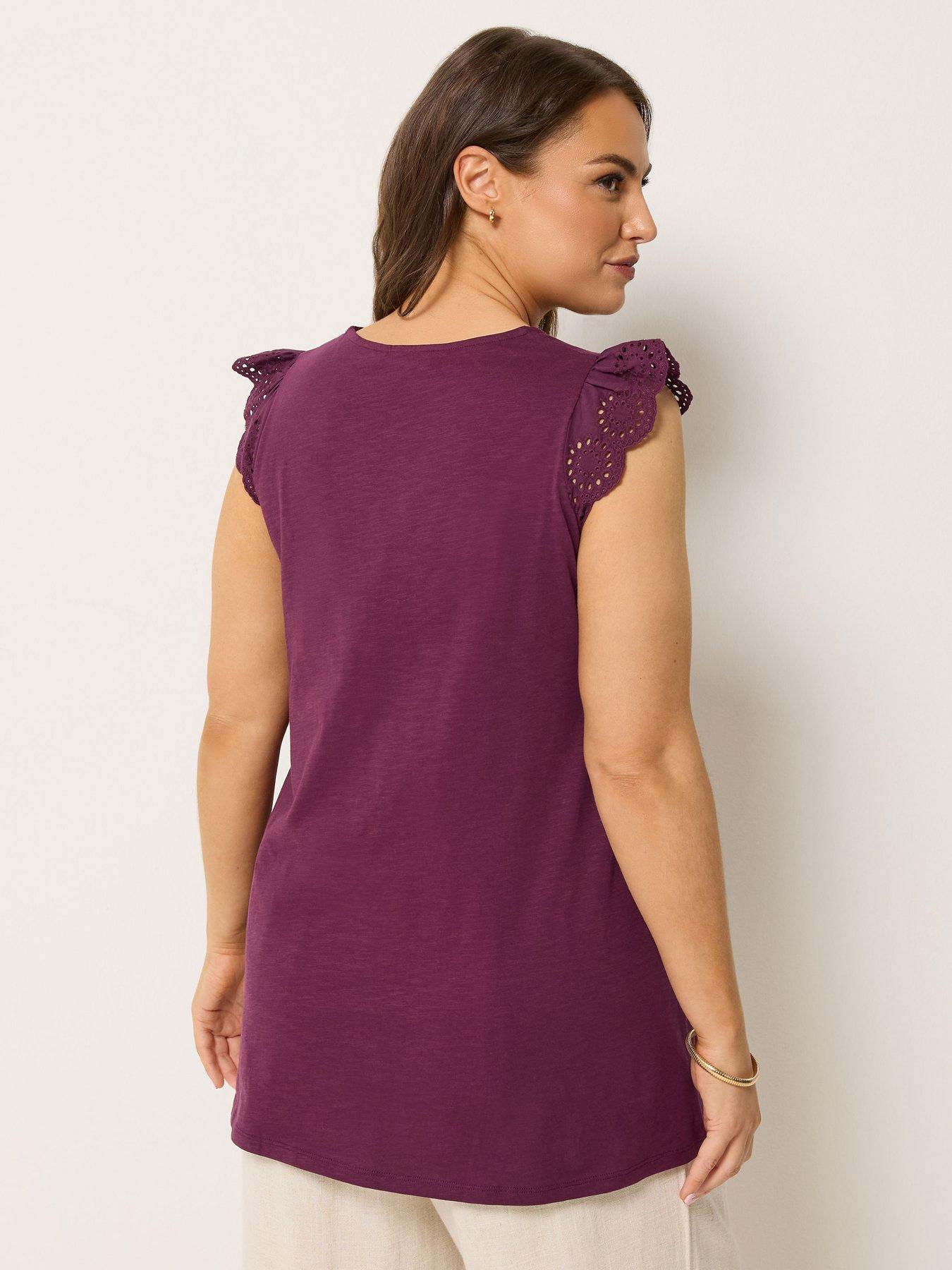 Image 2 of 4 of Yours Curve Broderie Frill Sleeve Vest - Purple