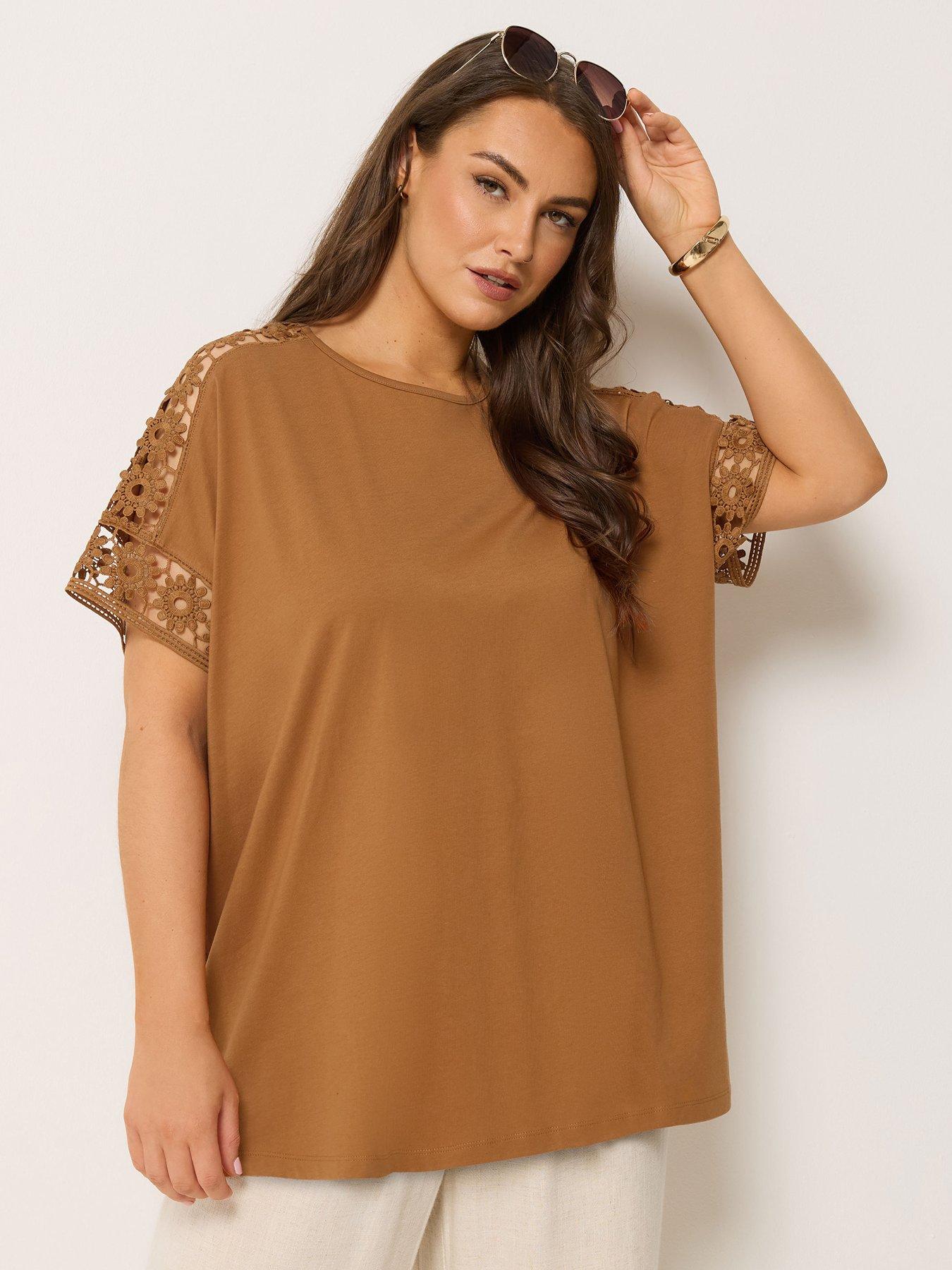 Yours Curve Boxy Crochet T-Shirt - Orange