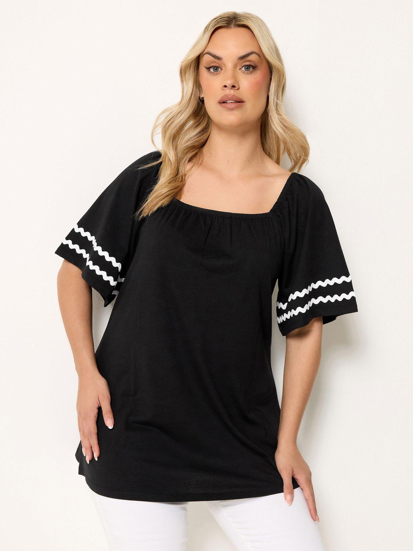 Yours Curve Ric Rac Square Neck T-Shirt - Black