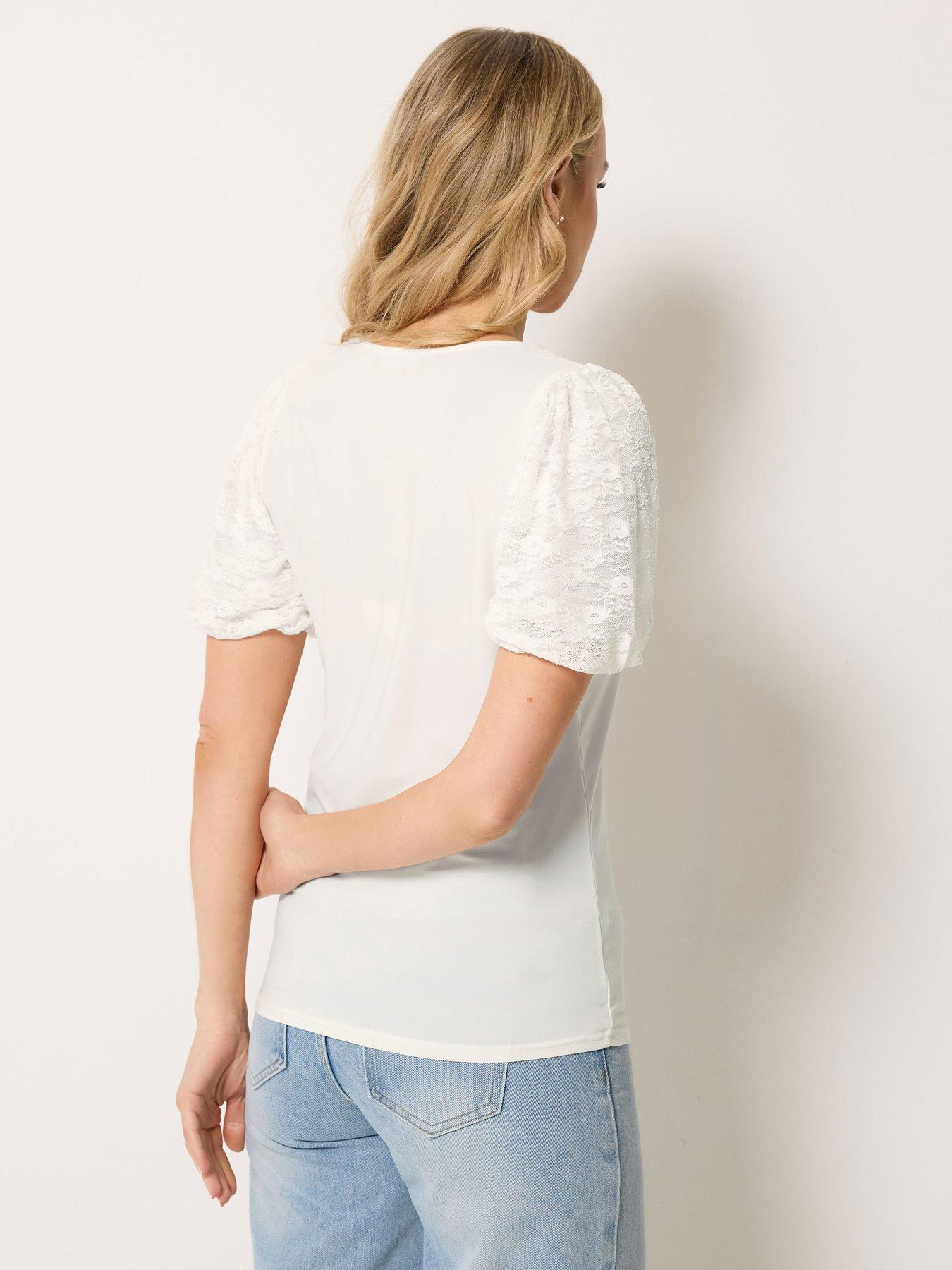 Image 2 of 4 of Long Tall Sally Lace Sleeve T-Shirt - White