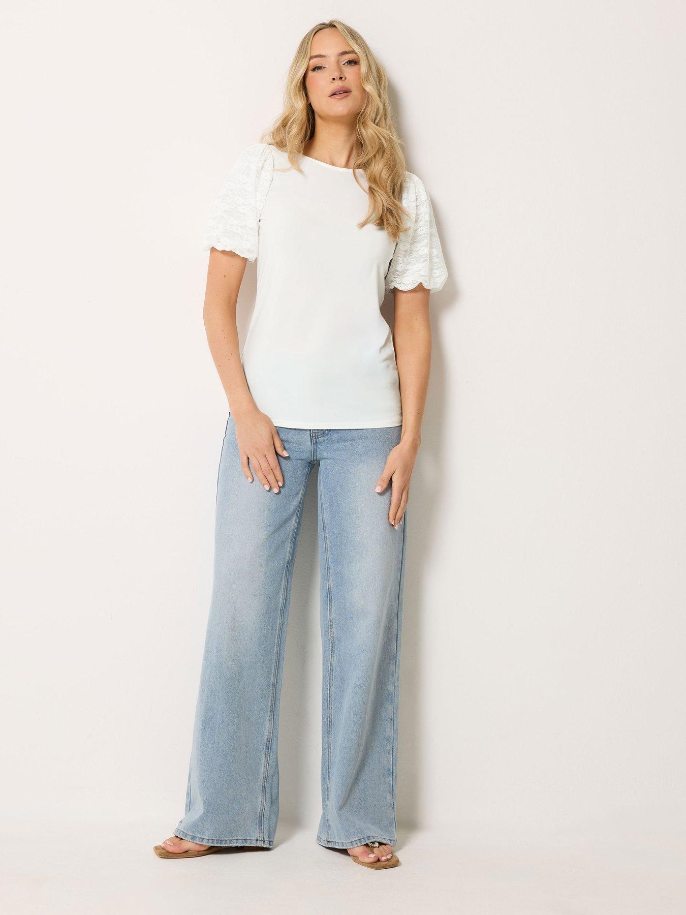 Image 3 of 4 of Long Tall Sally Lace Sleeve T-Shirt - White