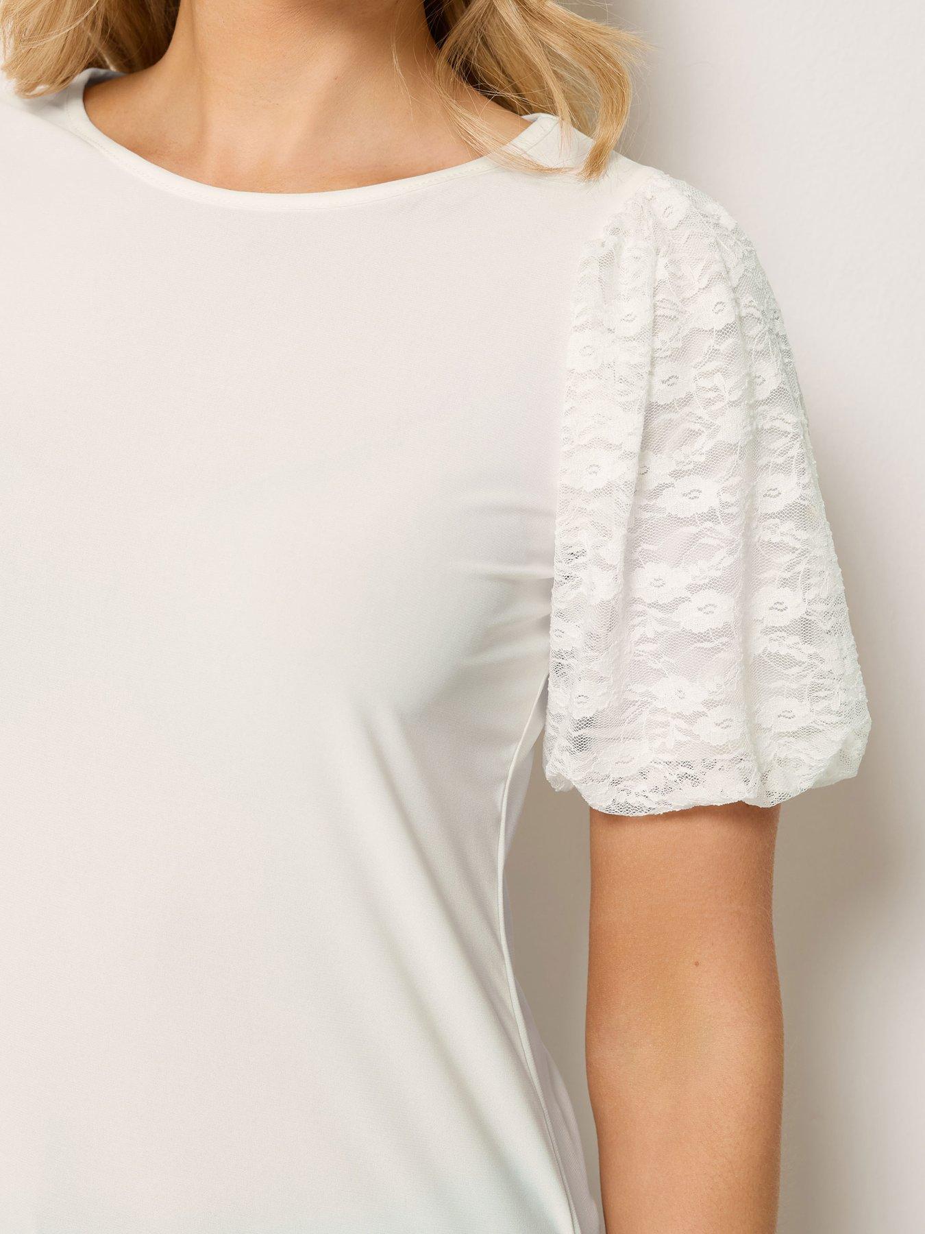 Image 4 of 4 of Long Tall Sally Lace Sleeve T-Shirt - White