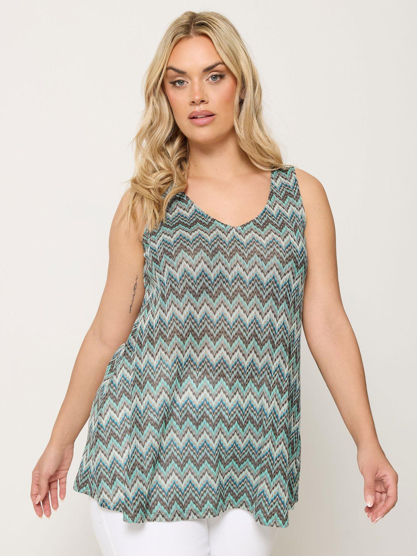 Yours Curve Zig Zag Printed Vest - Blue