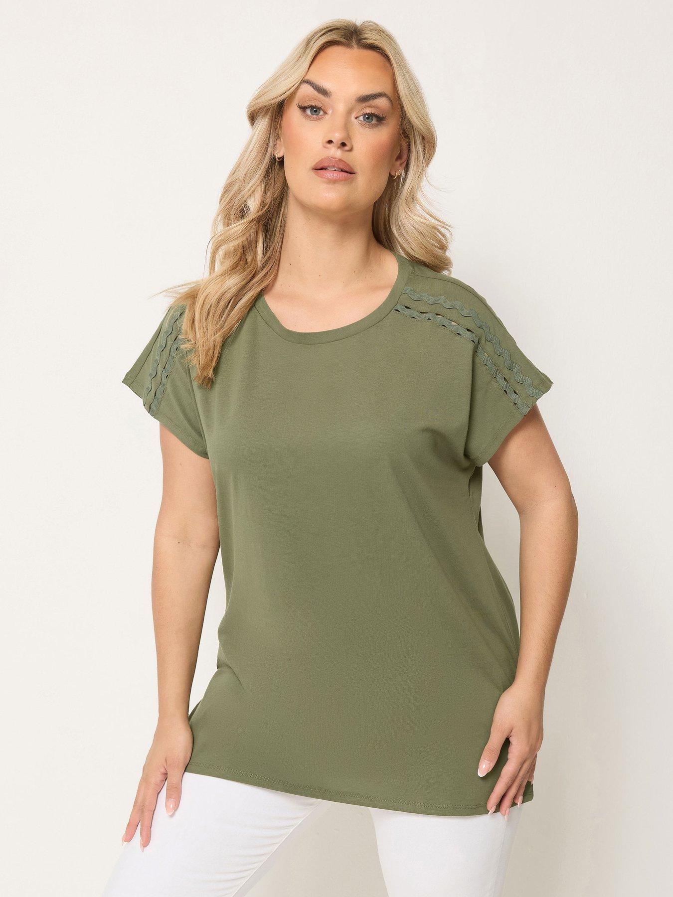 Image 1 of 4 of Yours Curve Ric Rac Insert T-Shirt - Green