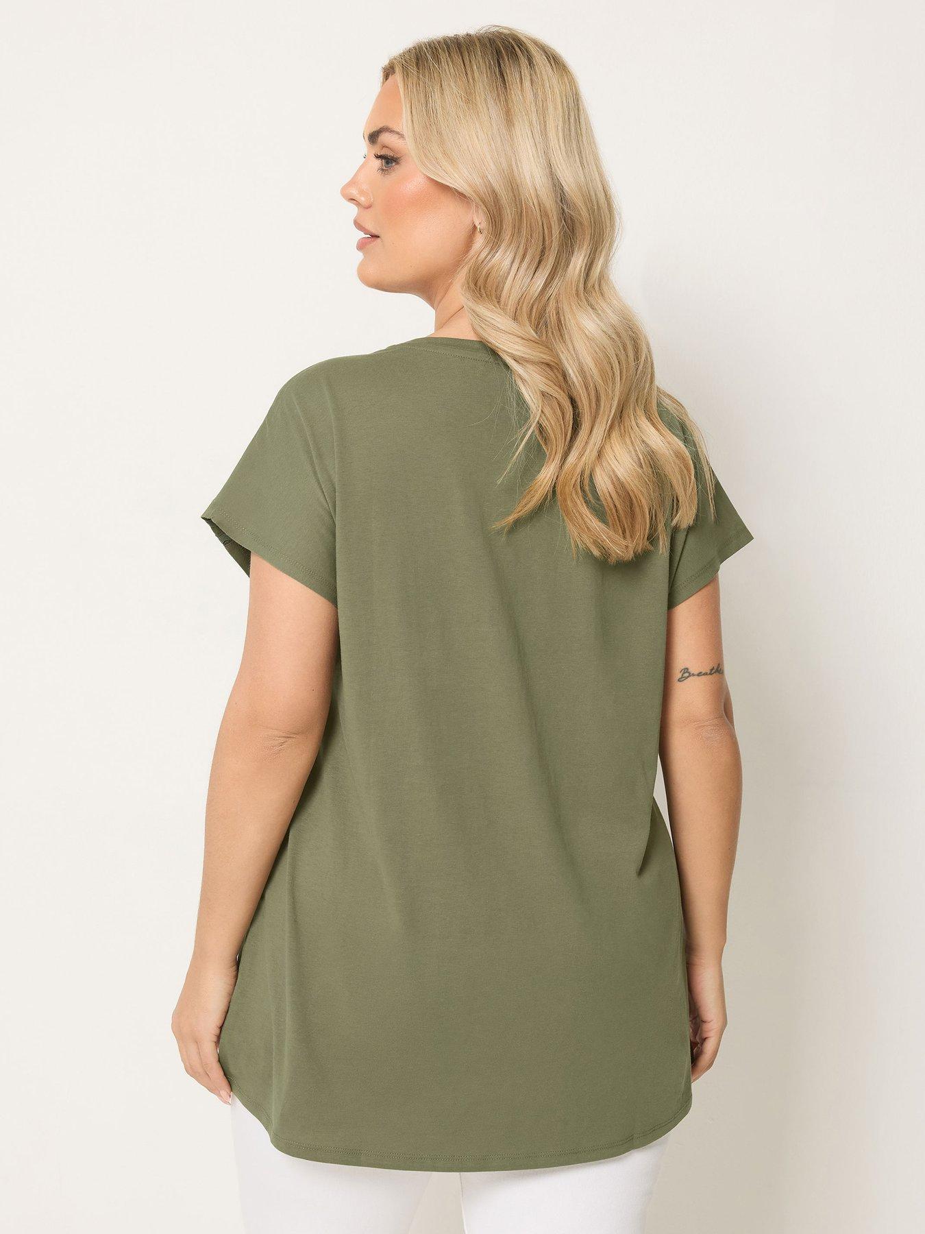 Image 2 of 4 of Yours Curve Ric Rac Insert T-Shirt - Green