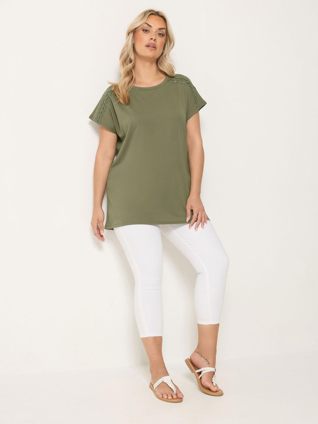Image 3 of 4 of Yours Curve Ric Rac Insert T-Shirt - Green