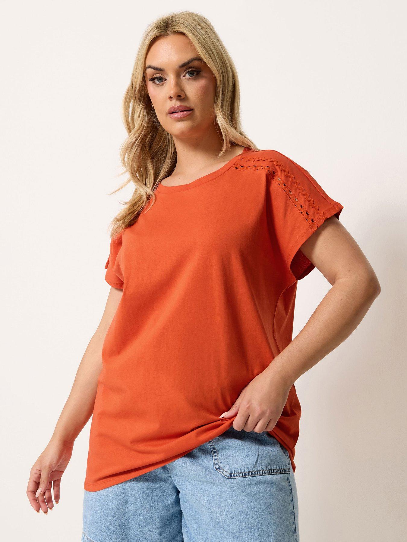 Yours Curve Ric Rac Insert T-Shirt - Orange