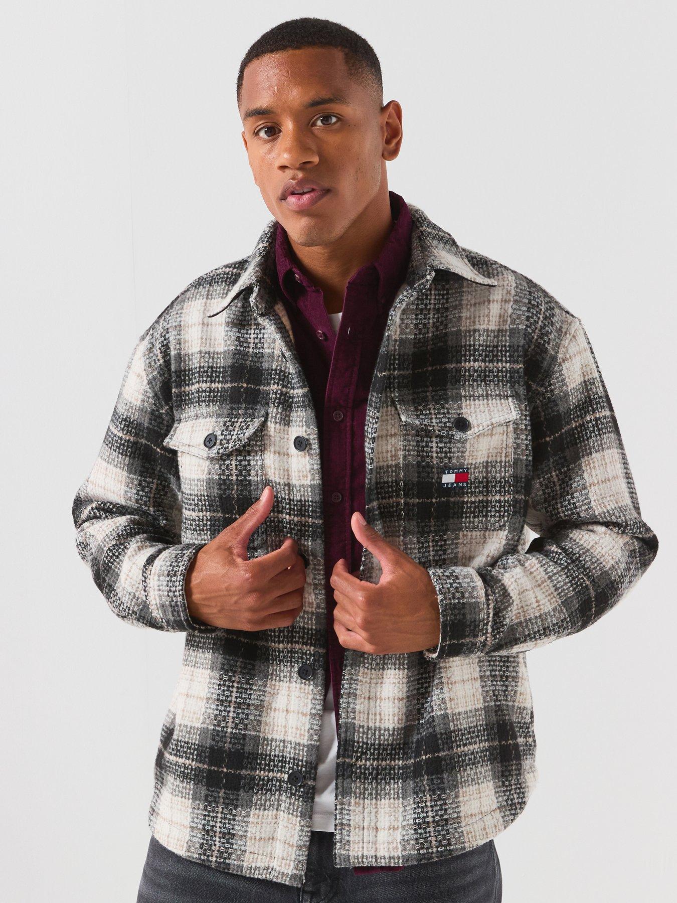 Image 1 of 6 of Tommy Jeans Mens Regular Fit Check Overshirt - Black