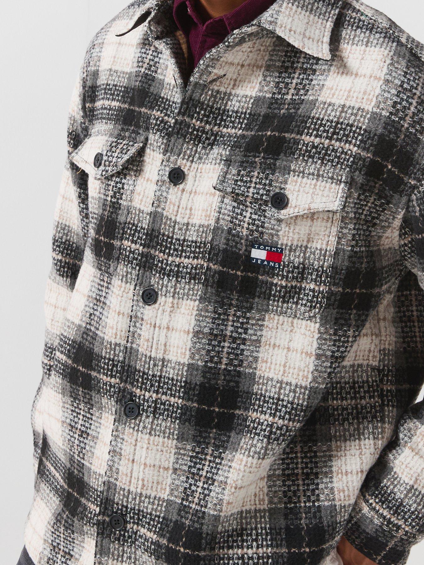 Image 4 of 6 of Tommy Jeans Mens Regular Fit Check Overshirt - Black