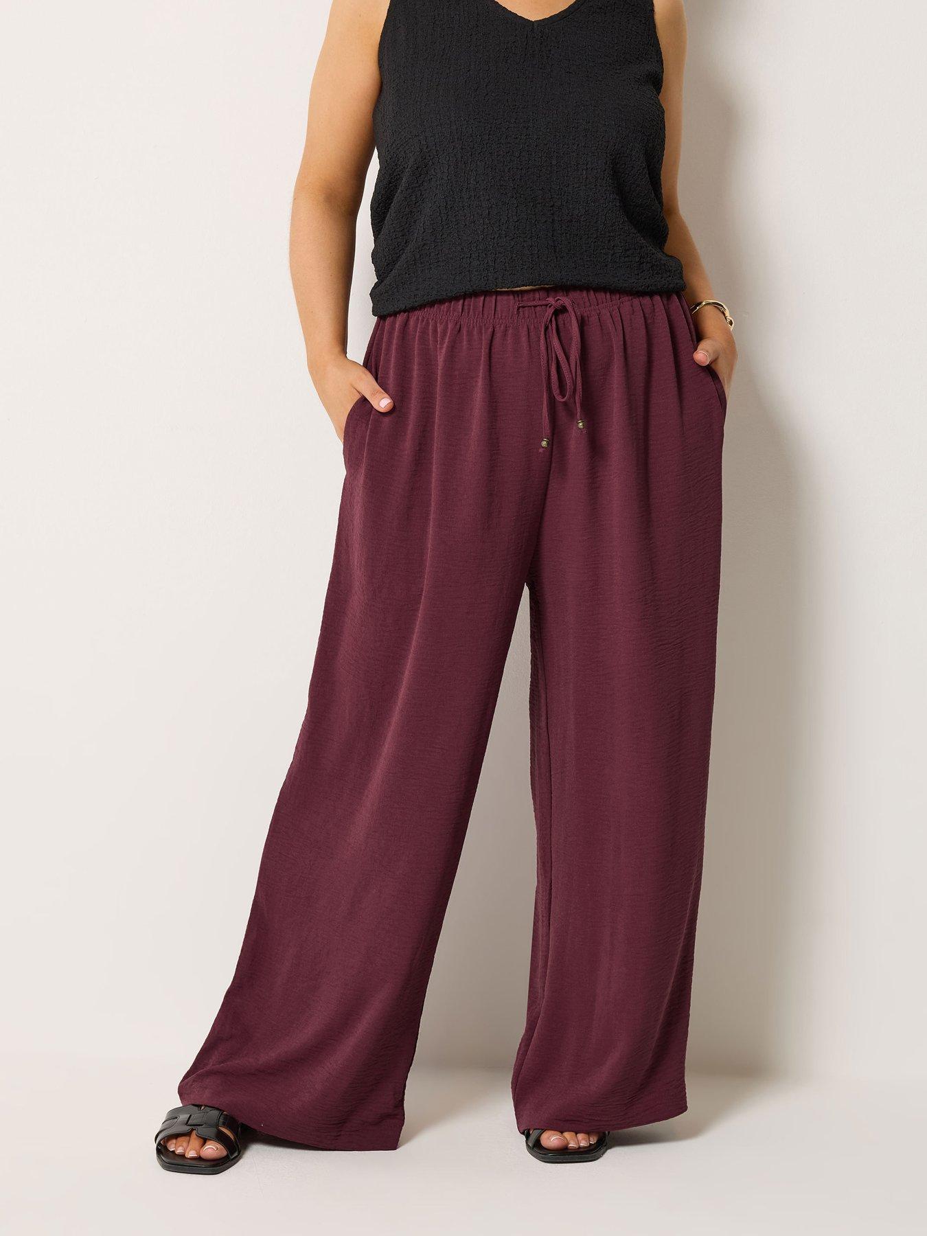 Image 1 of 4 of Yours Curve Washed Twill Wide Leg Trousers 30" - Purple