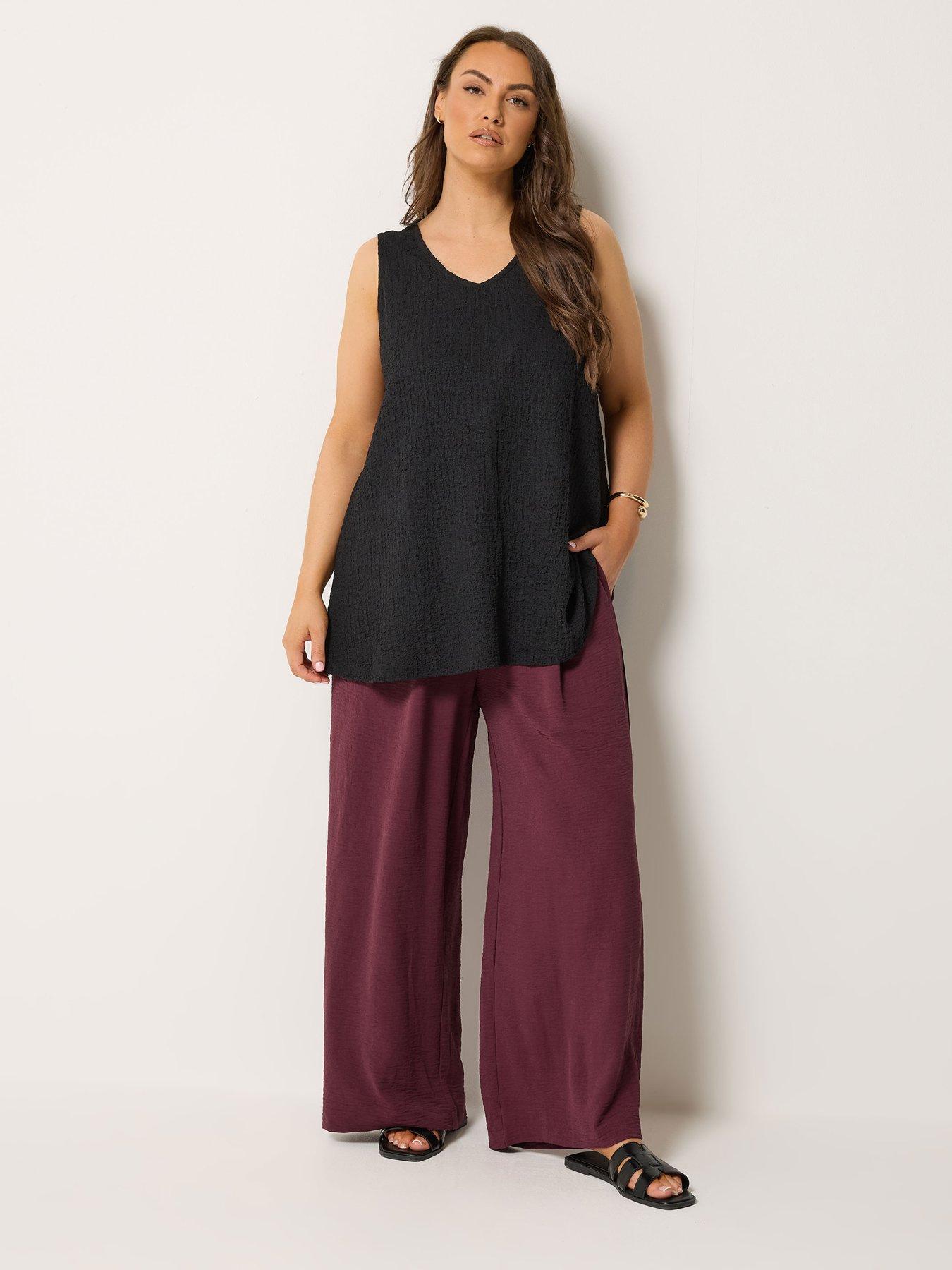 Image 3 of 4 of Yours Curve Washed Twill Wide Leg Trousers 30" - Purple