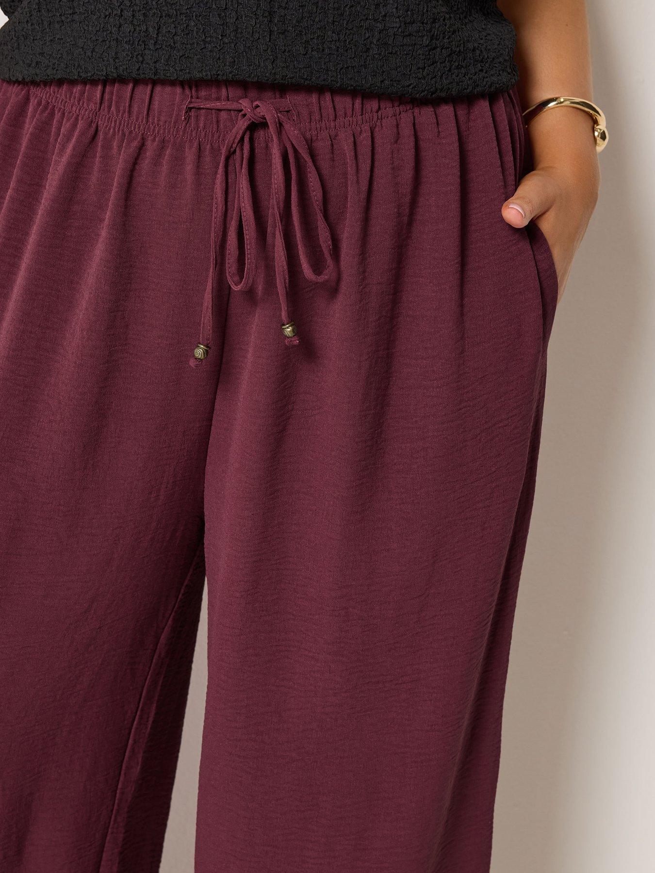 Image 4 of 4 of Yours Curve Washed Twill Wide Leg Trousers 30" - Purple