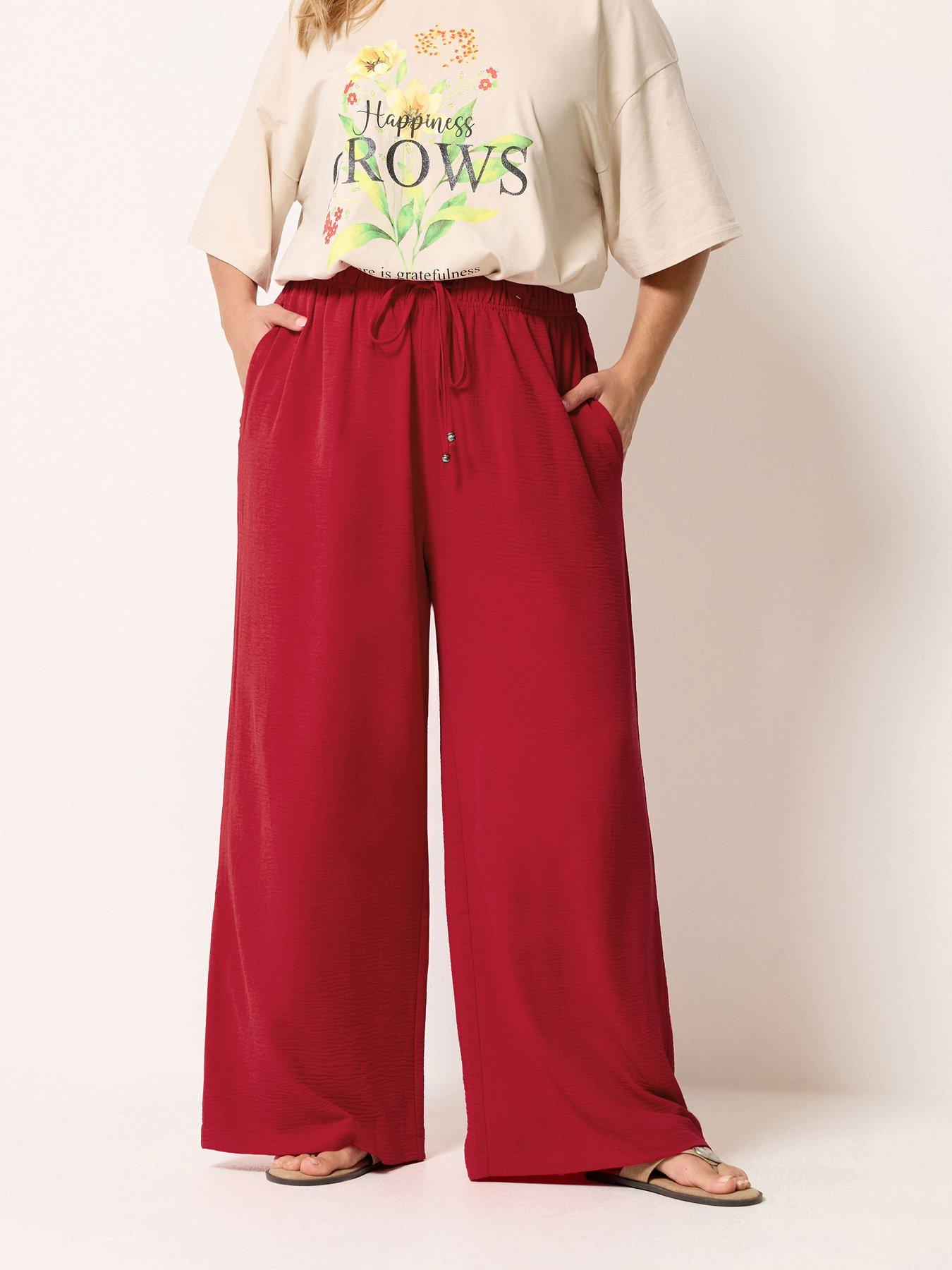 Image 1 of 4 of Yours Curve Washed Twill Wide Leg Trousers 30" - Red