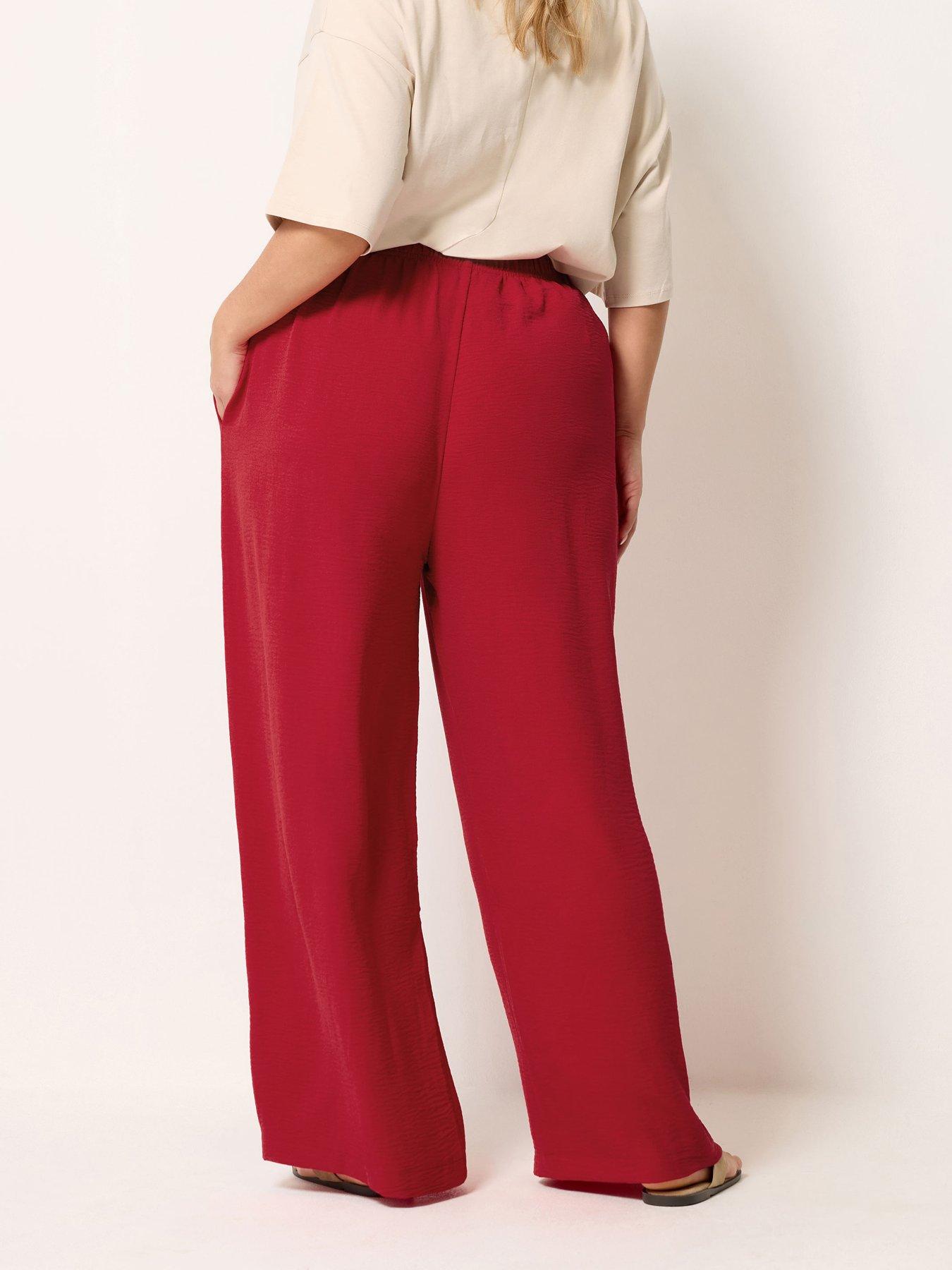 Image 2 of 4 of Yours Curve Washed Twill Wide Leg Trousers 30" - Red