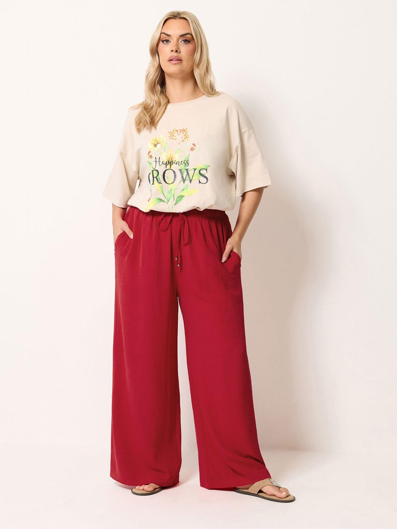 Image 3 of 4 of Yours Curve Washed Twill Wide Leg Trousers 30" - Red