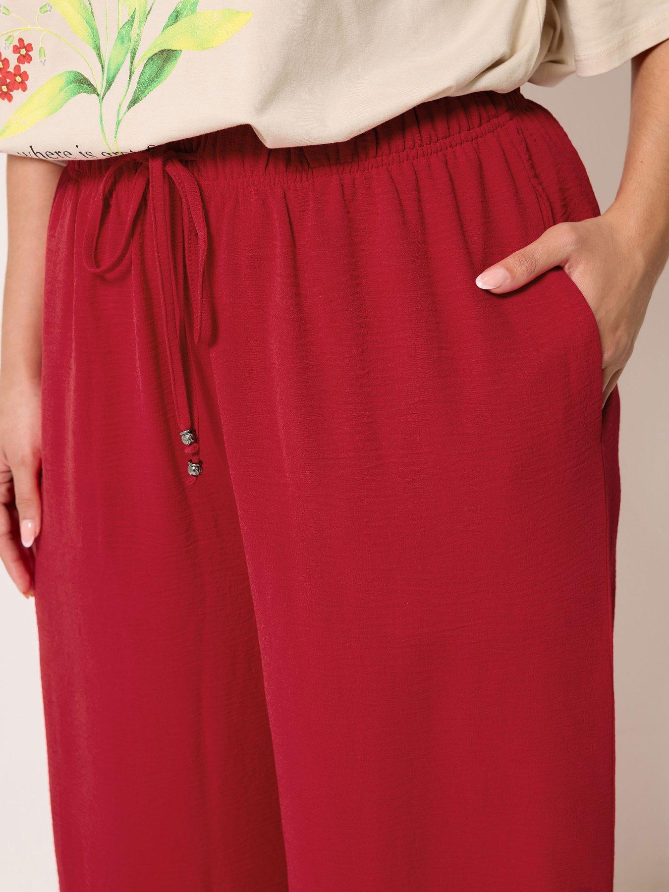 Image 4 of 4 of Yours Curve Washed Twill Wide Leg Trousers 30" - Red