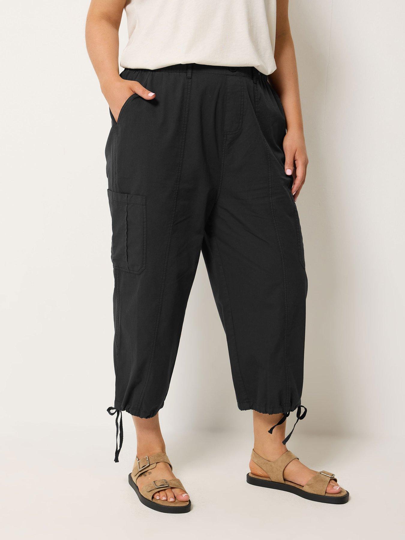Yours Curve Woven Cargo Crop Trouser - Black