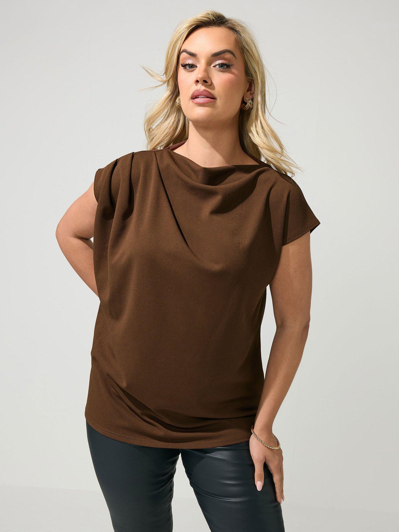 Yours Curve Drape Shoulder Top - Brown