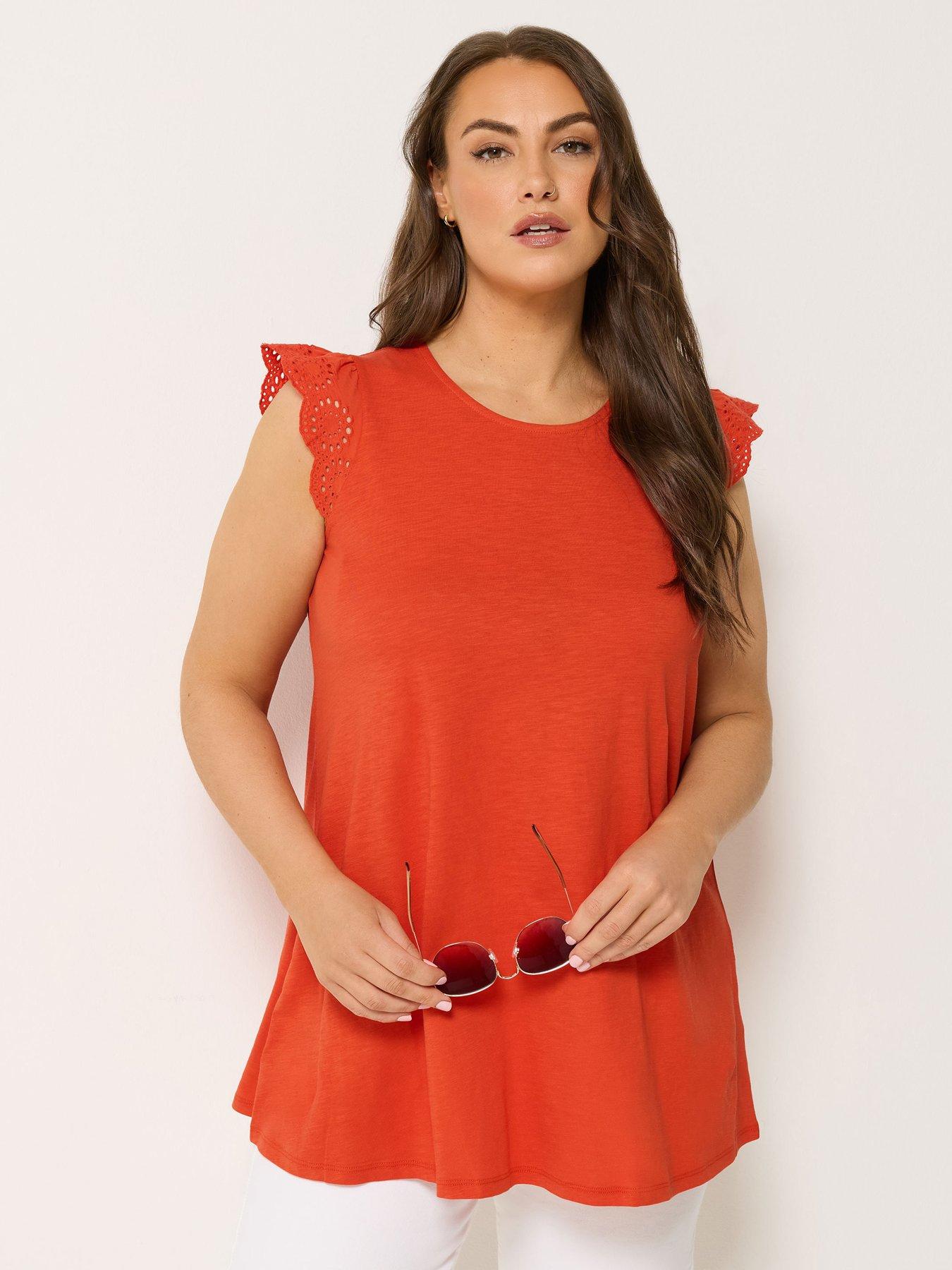 Yours Curve Broderie Frill Sleeve Vest - Orange