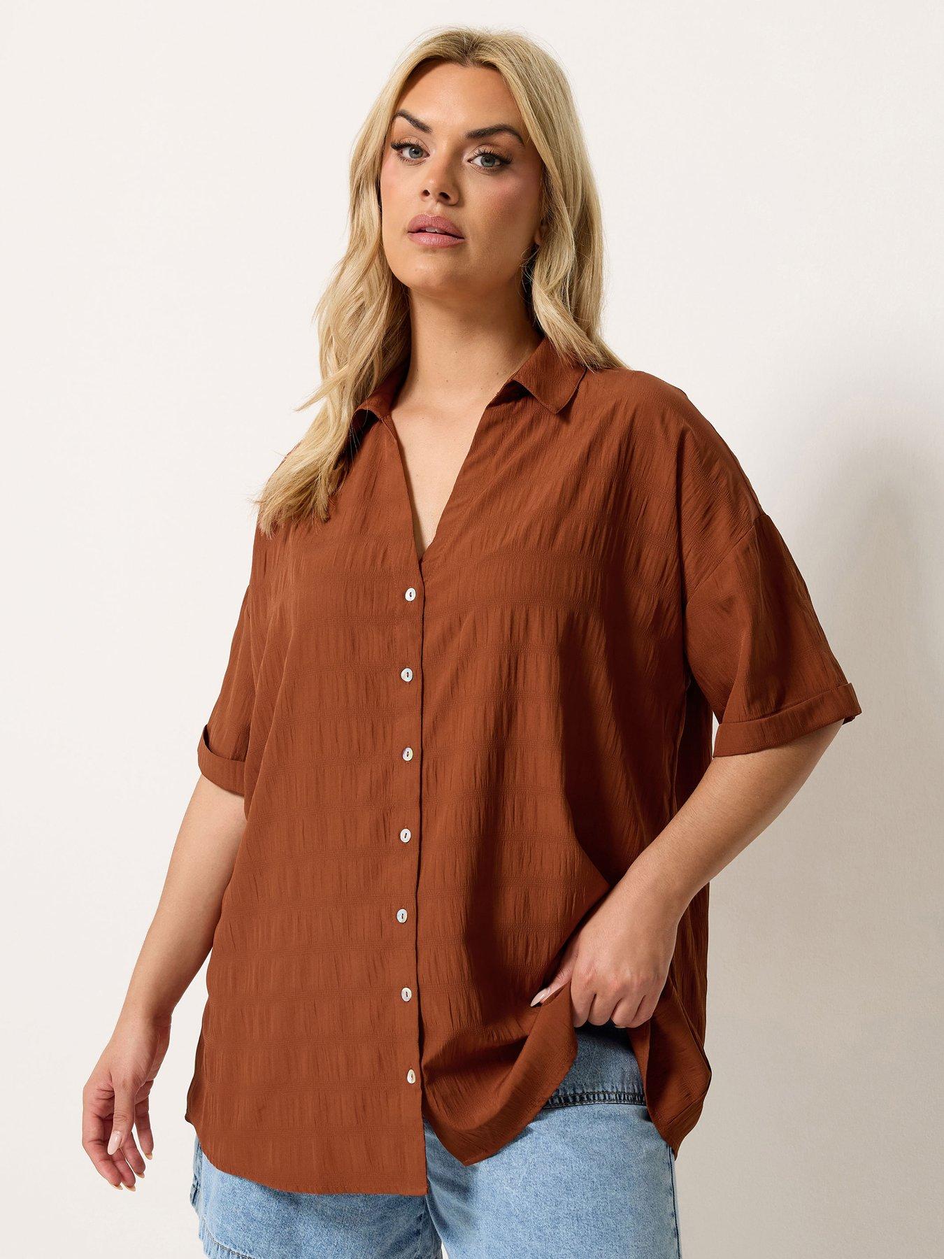 Yours Curve Textured Shirt - Brown