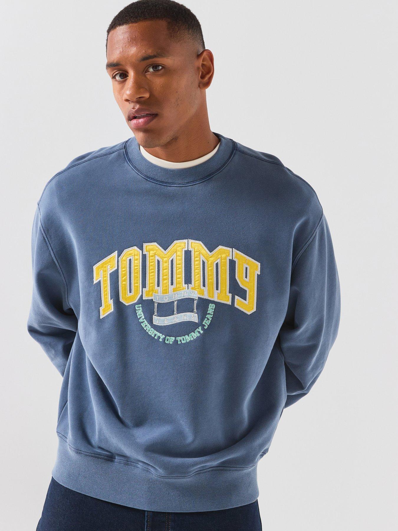 Image 1 of 6 of Tommy Jeans Varsity Logo Relaxed Terry Sweatshirt - Blue