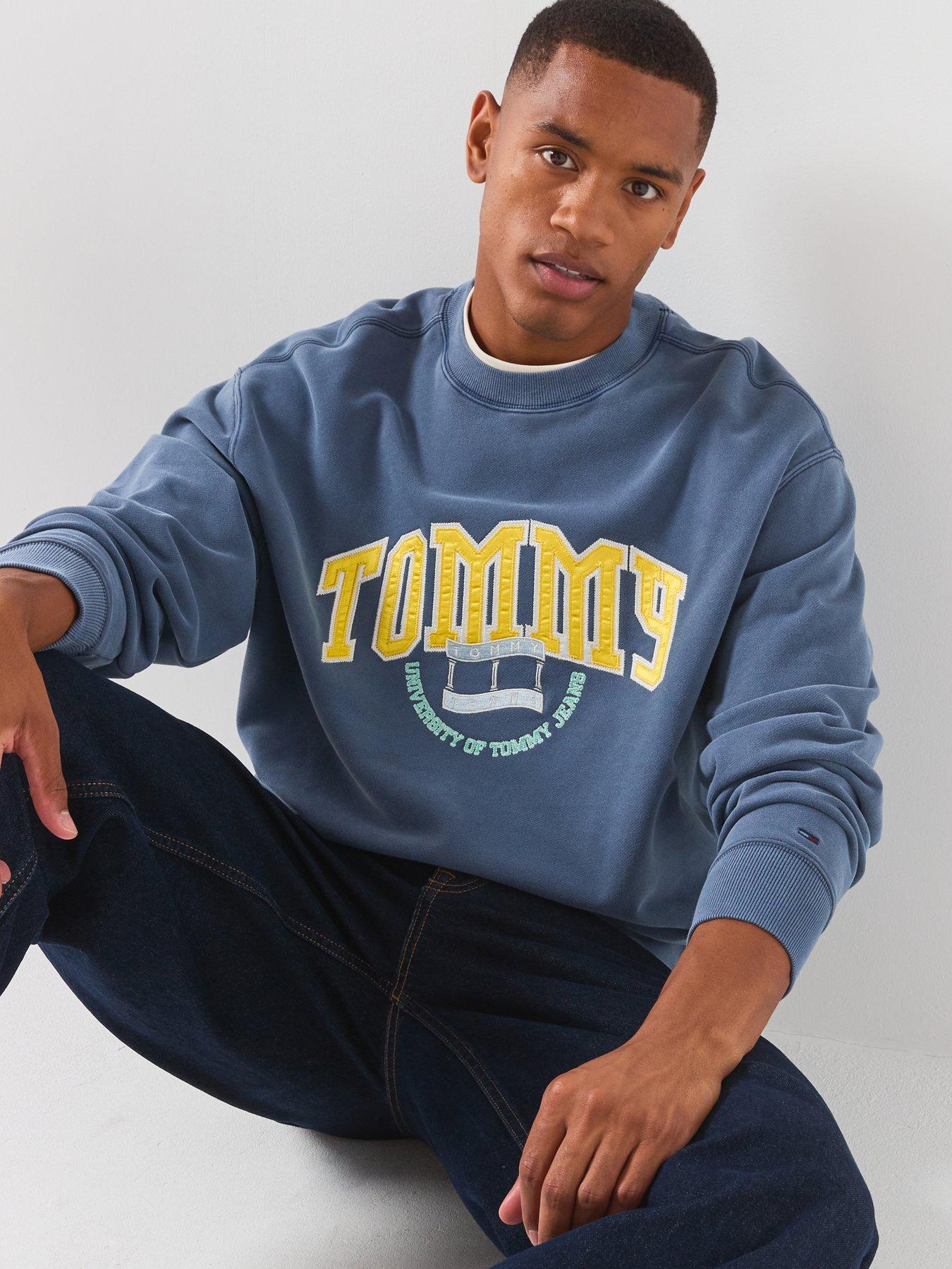 Image 4 of 6 of Tommy Jeans Varsity Logo Relaxed Terry Sweatshirt - Blue