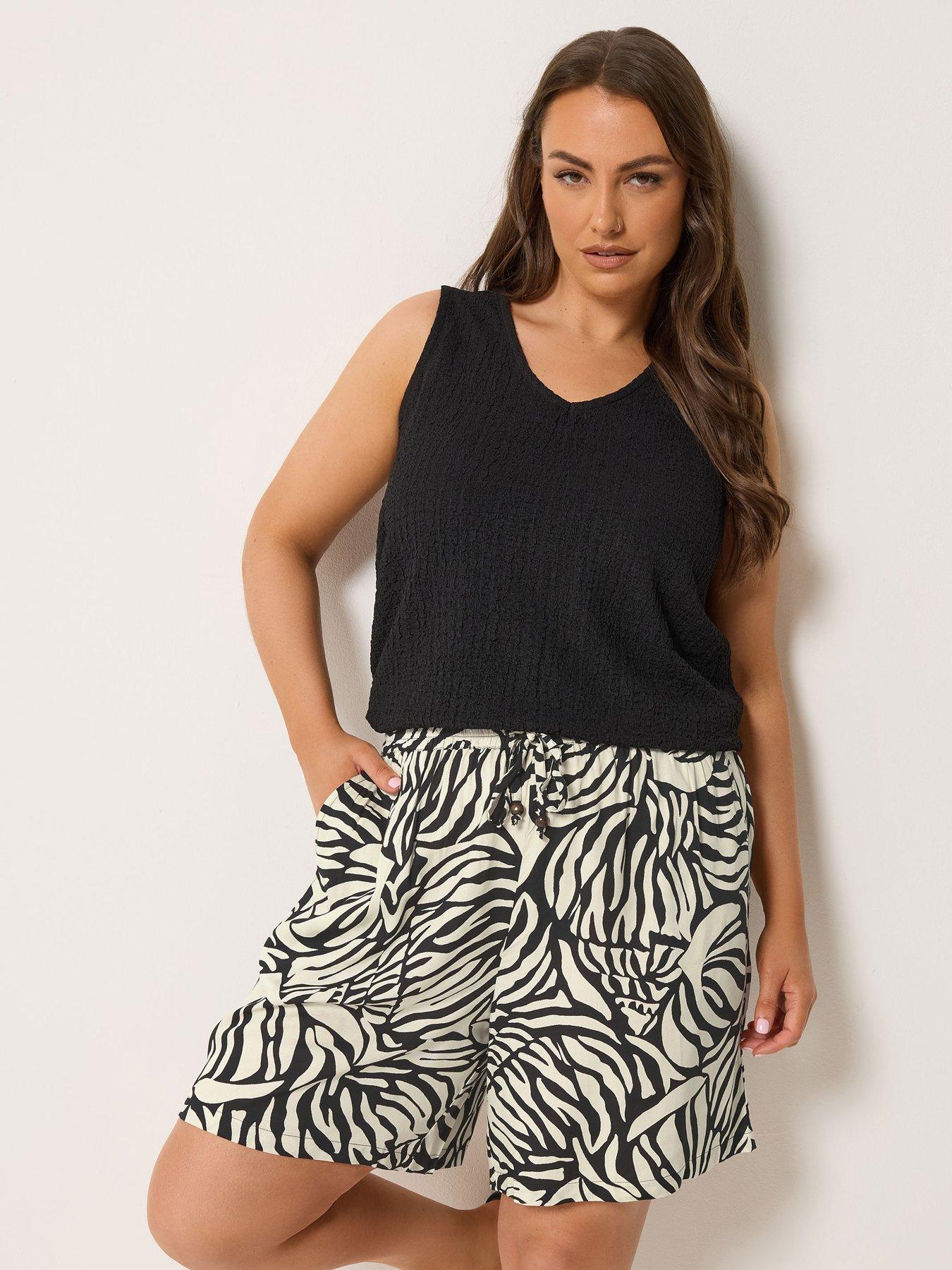 Image 1 of 4 of Yours Curve Zebra Print Shorts - Black
