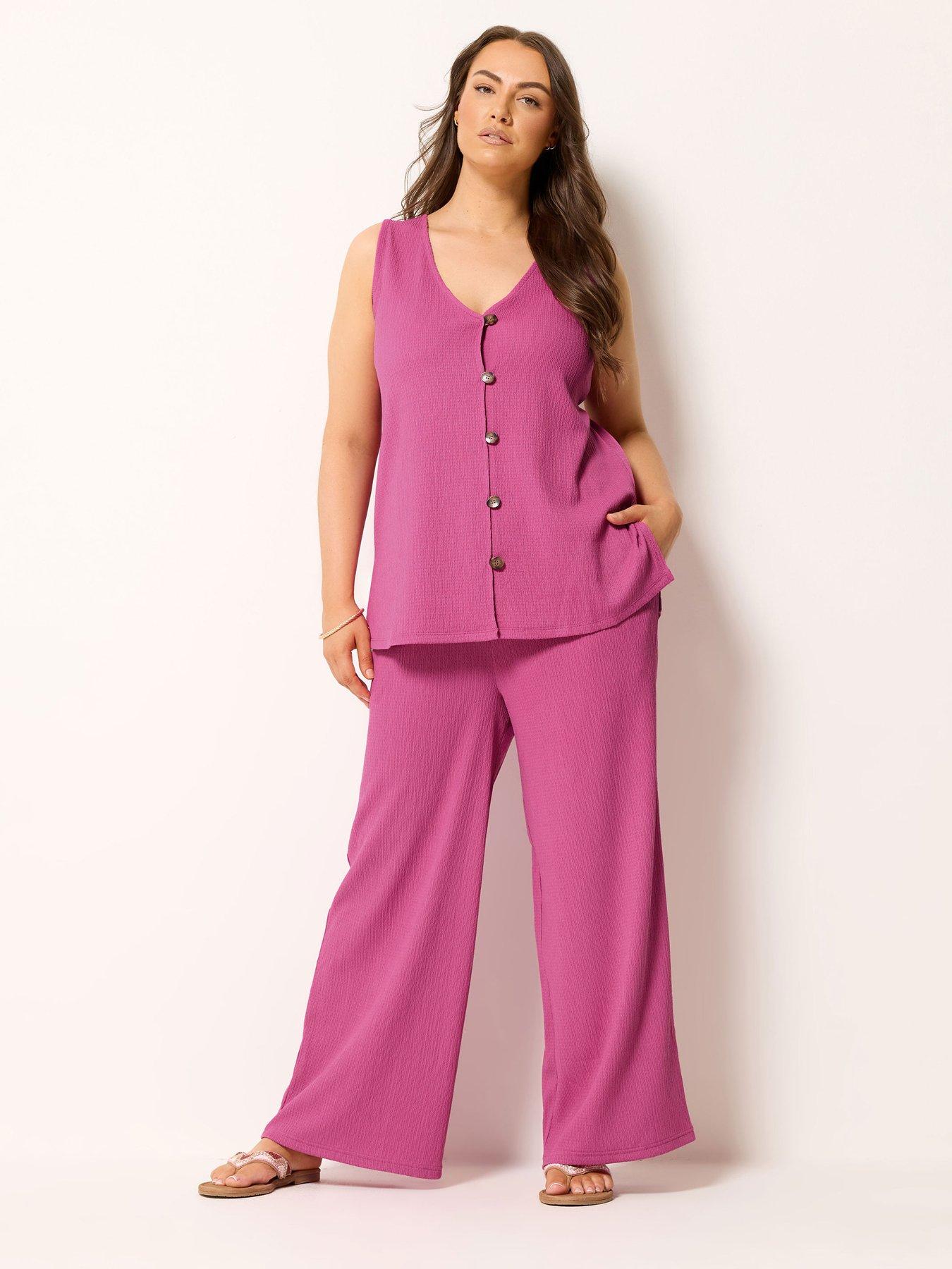 Image 3 of 4 of Yours Curve Textured Waistcoat Co Ord - Pink